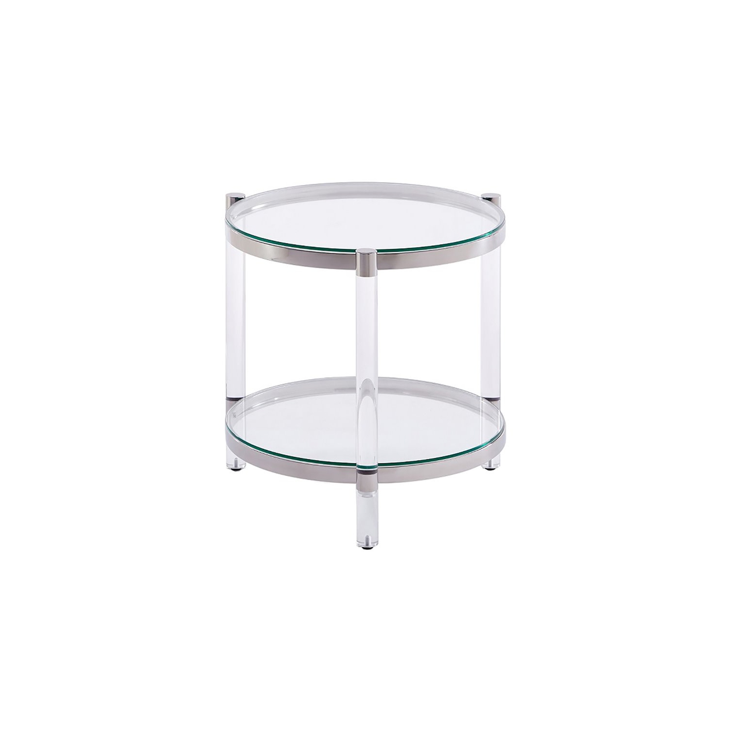 Home Gear Toledo 23" Round Metal and Tempered Glass End Table in Silver