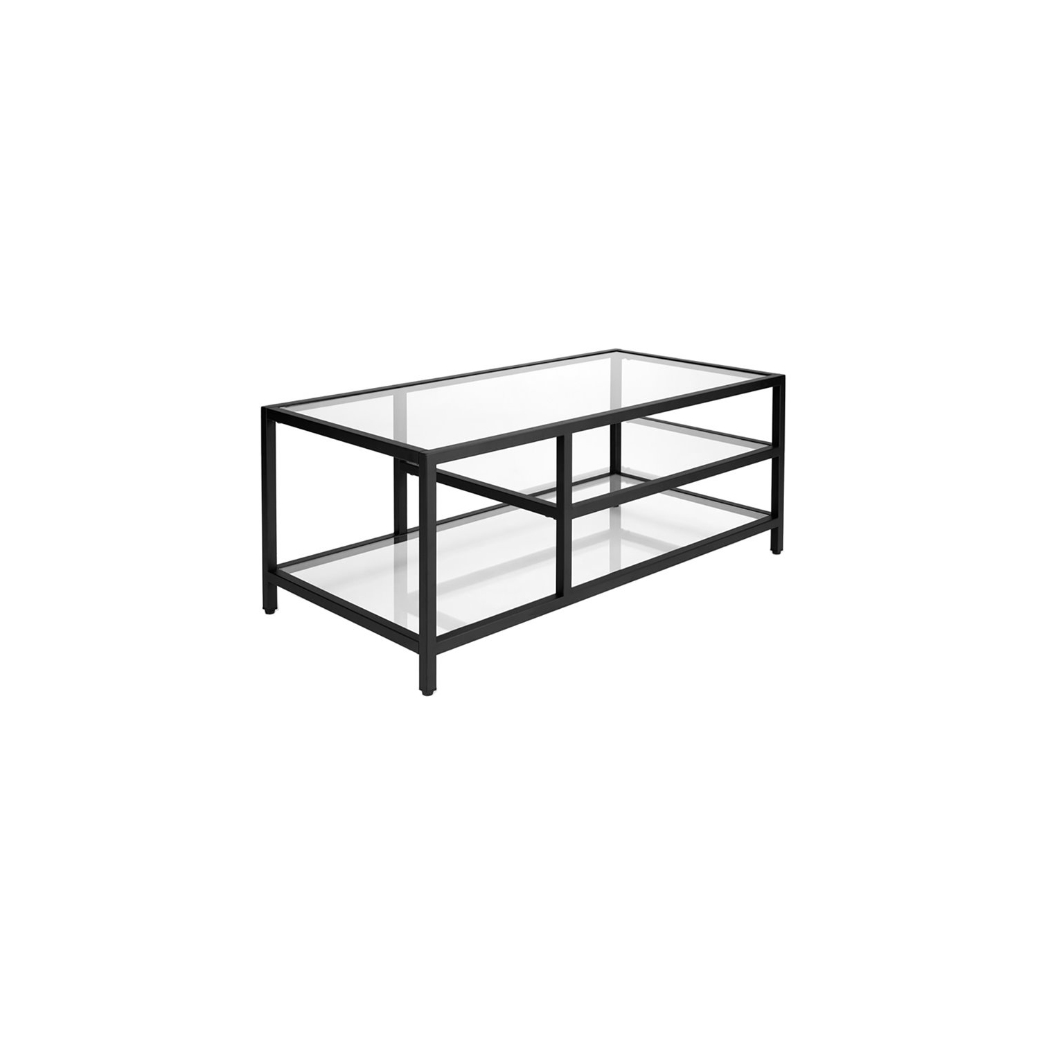 Home Gear Abram 41" 3-Shelf Metal and Glass Small Coffee Table in Black