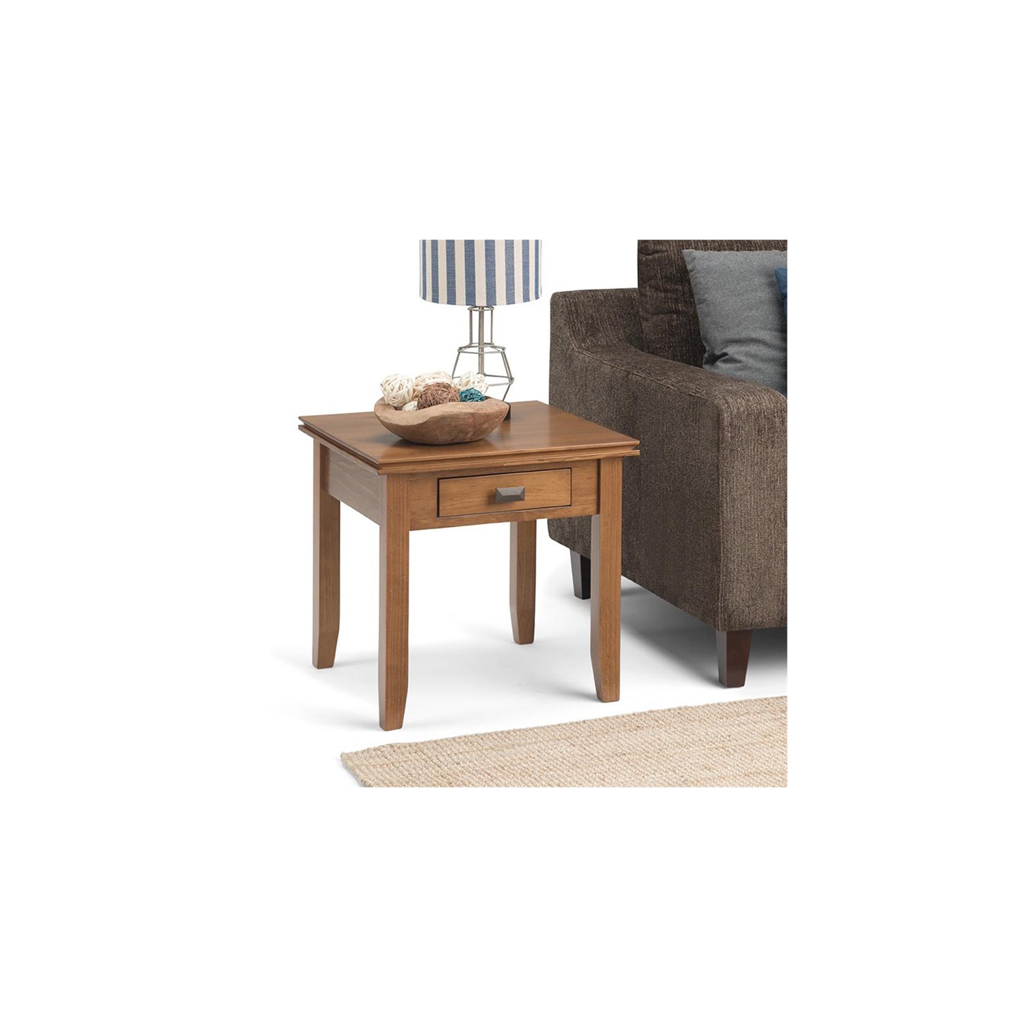 Pemberly Row Transitional Wood 21" Square End Side Table in Honey Brown