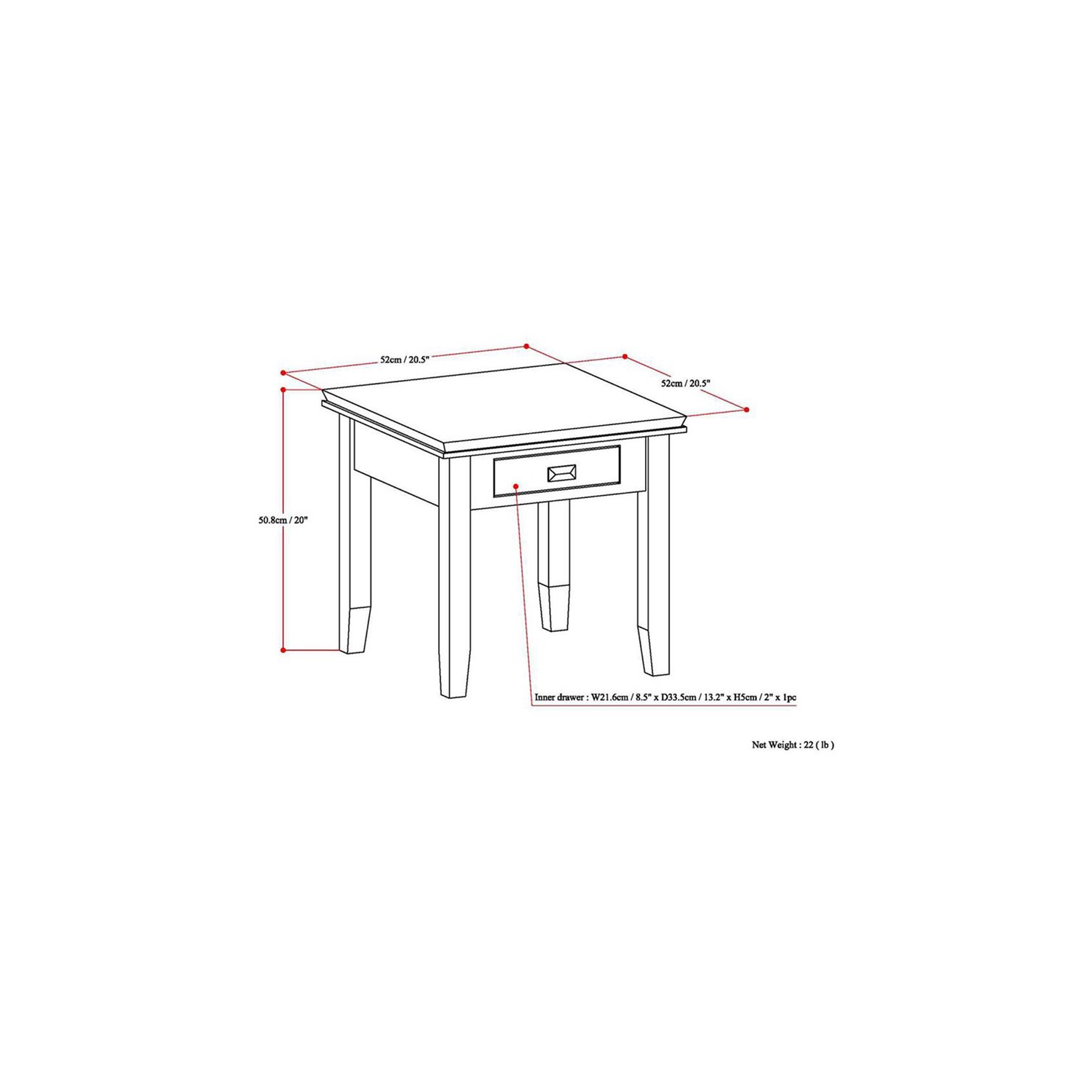 Pemberly Row Transitional Wood 21" Square End Side Table in Honey Brown