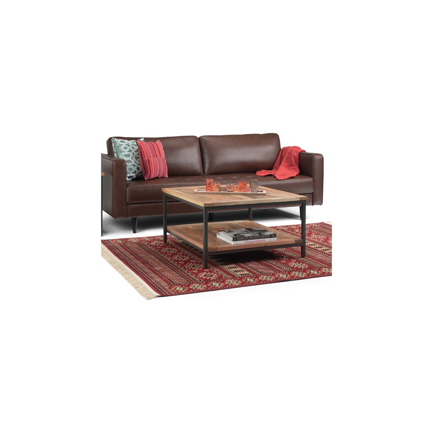 Table basse carrée de 34 po en bois de manguier naturel de la collection Pemberly Row