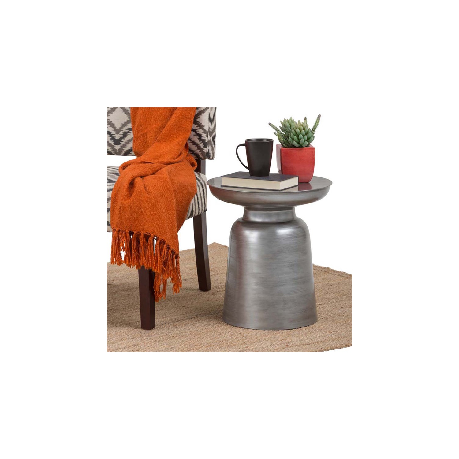 Pemberly Row Modern Industrial 16 " Metal Accent Side Table in Silver