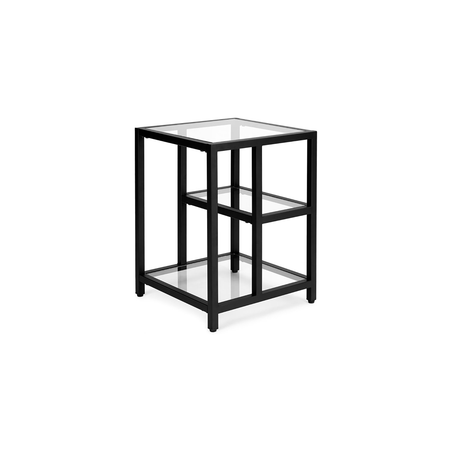 Home Gear Abram 18" 3-Shelf Geometric Metal and Glass End Table in Black