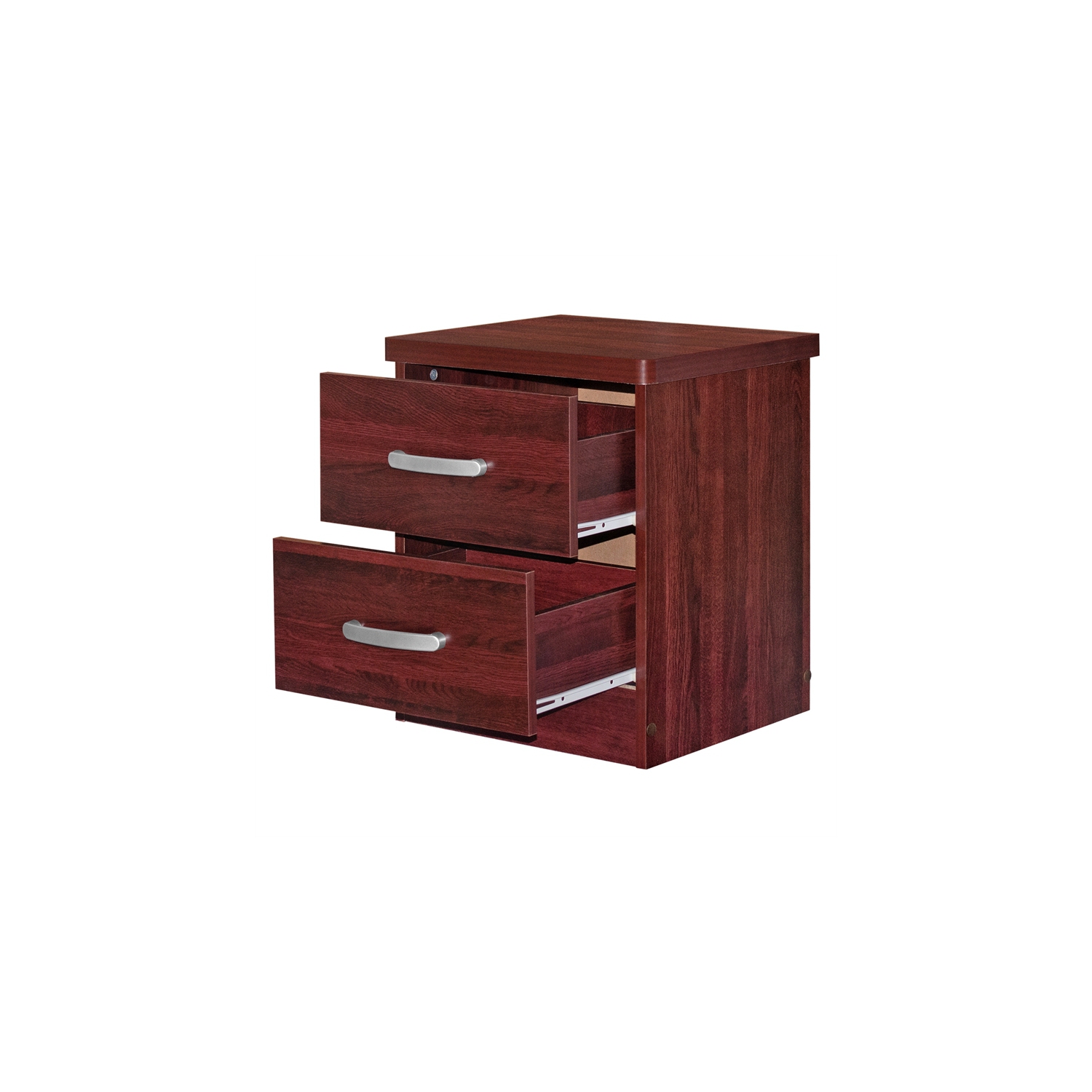 Pemberly Row Contemporary Faux Wood 2 Drawer Nightstand in Mahogany