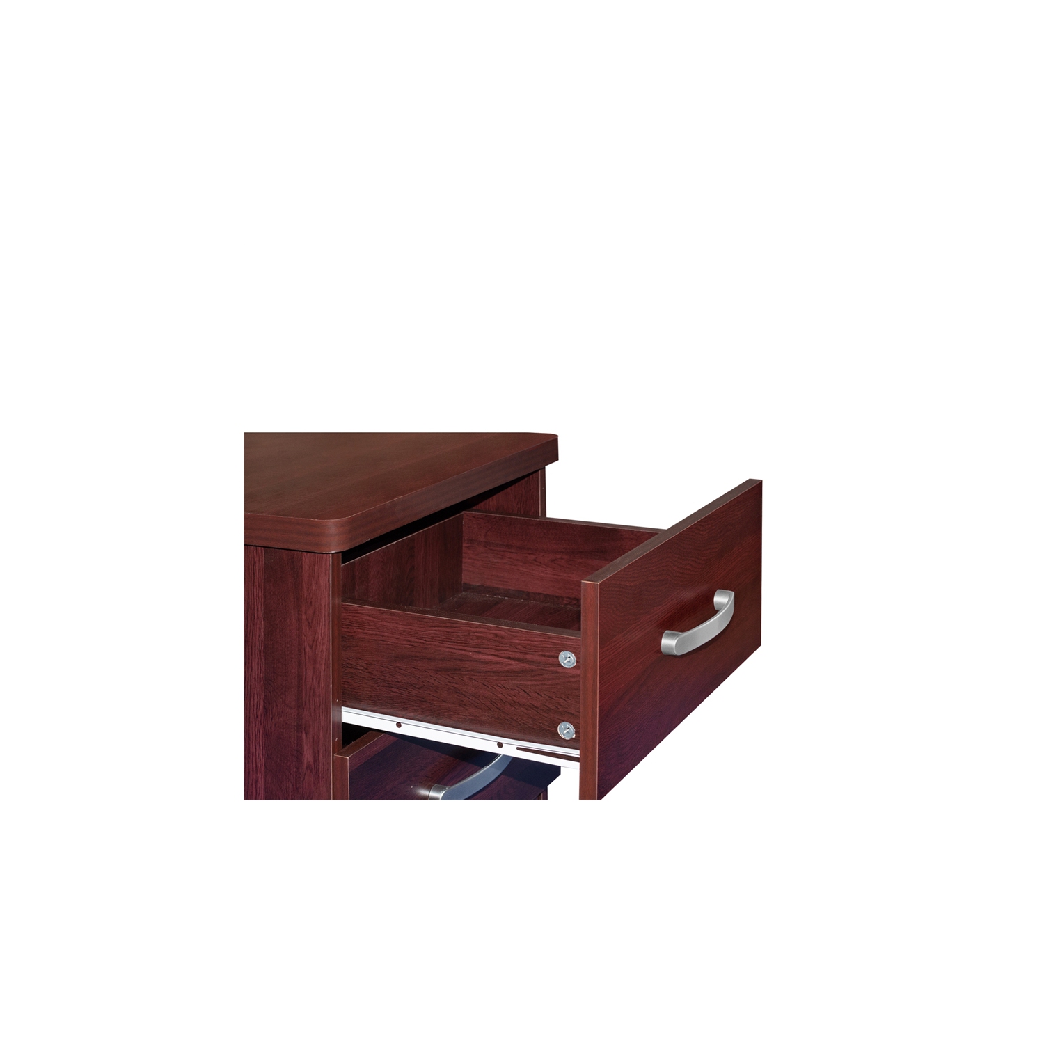 Pemberly Row Contemporary Faux Wood 2 Drawer Nightstand in Mahogany