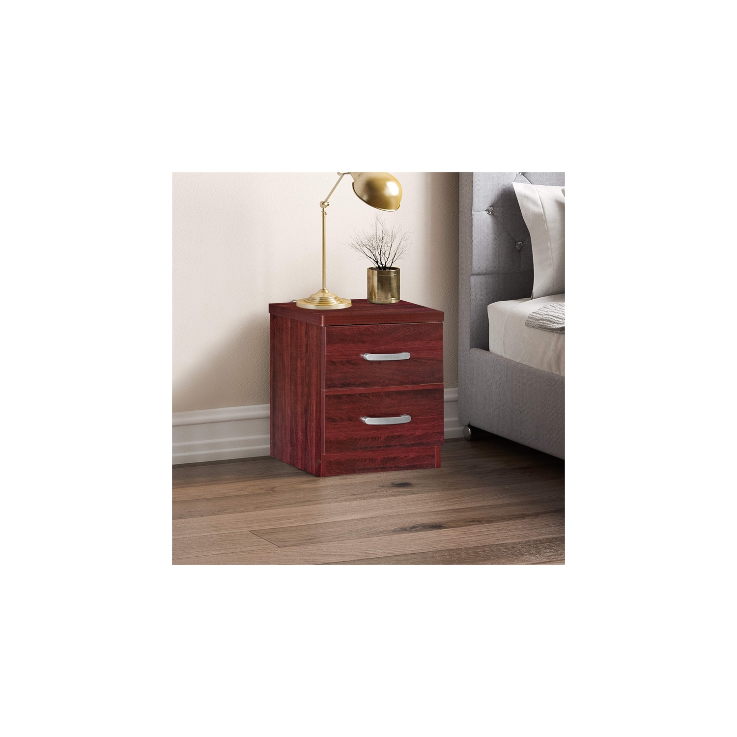 Pemberly Row Contemporary Faux Wood 2 Drawer Nightstand in Mahogany