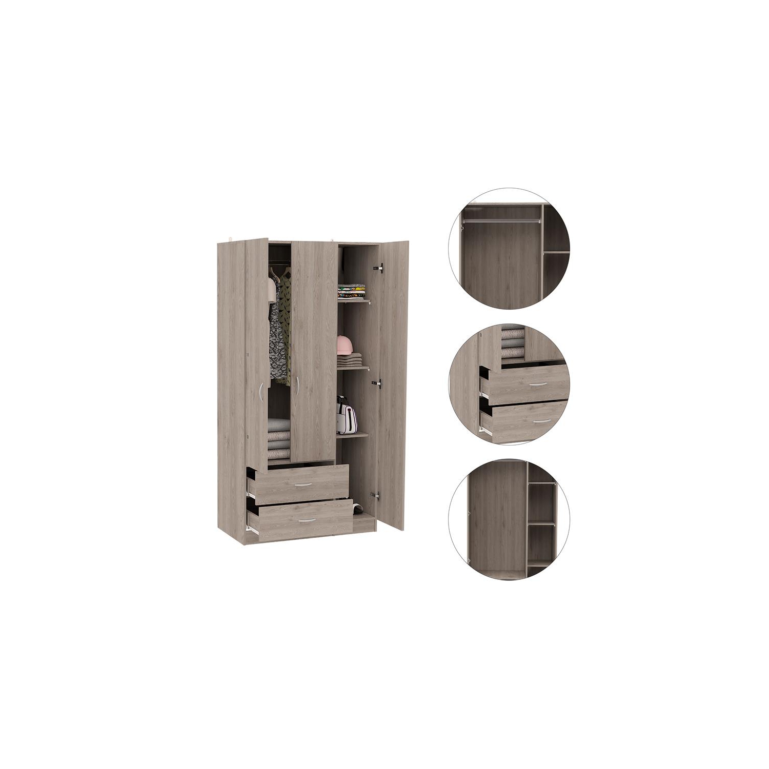 Atlin Designs Modern Three Door Wood Bedroom Armoire in Walnut Oak