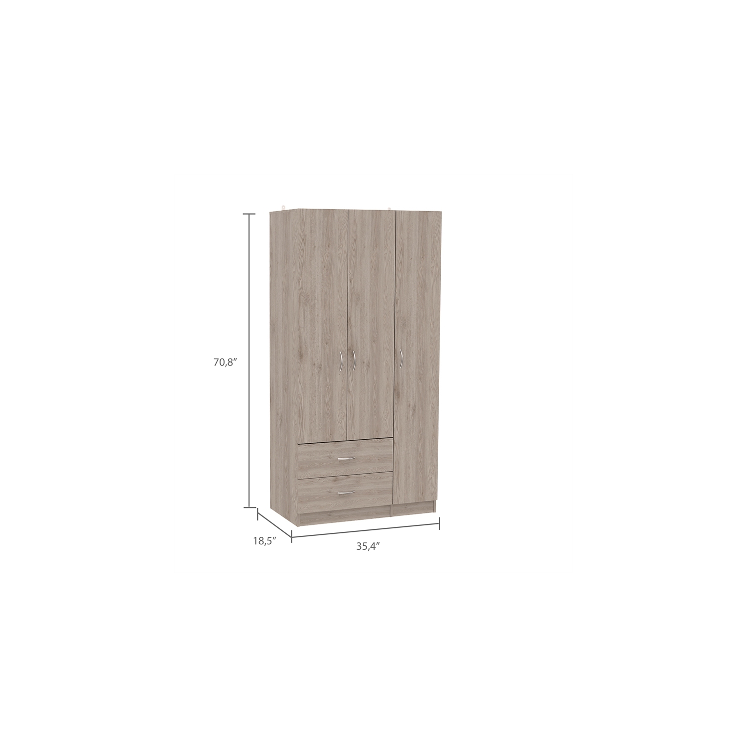 Atlin Designs Modern Three Door Wood Bedroom Armoire in Walnut Oak