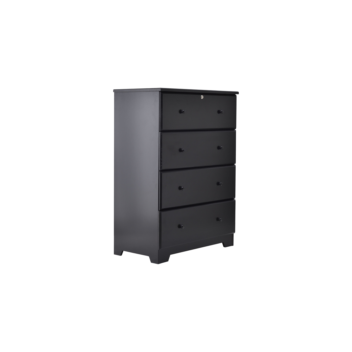 Pemberly Row Modern Solid Pine Wood 4 Drawer Chest Dresser in Black
