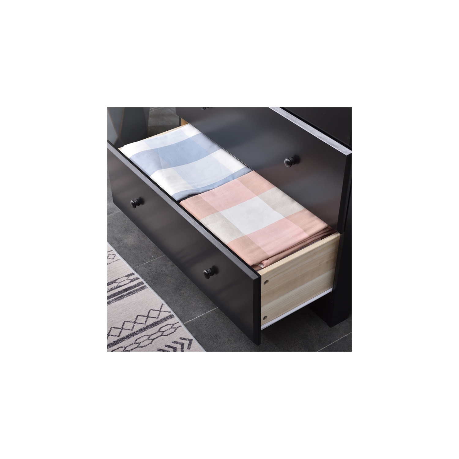 Pemberly Row Modern Solid Pine Wood 4 Drawer Chest Dresser in Black