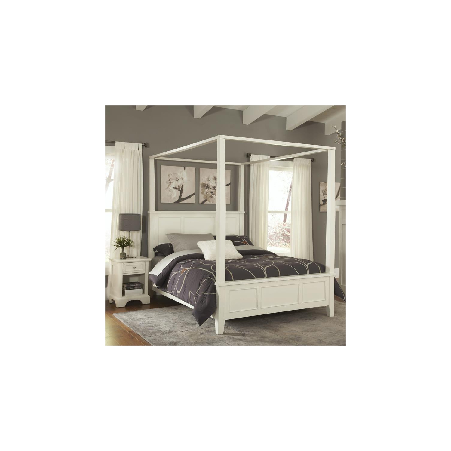Homestyles Naples Off White Wood Queen Bed and Nightstand