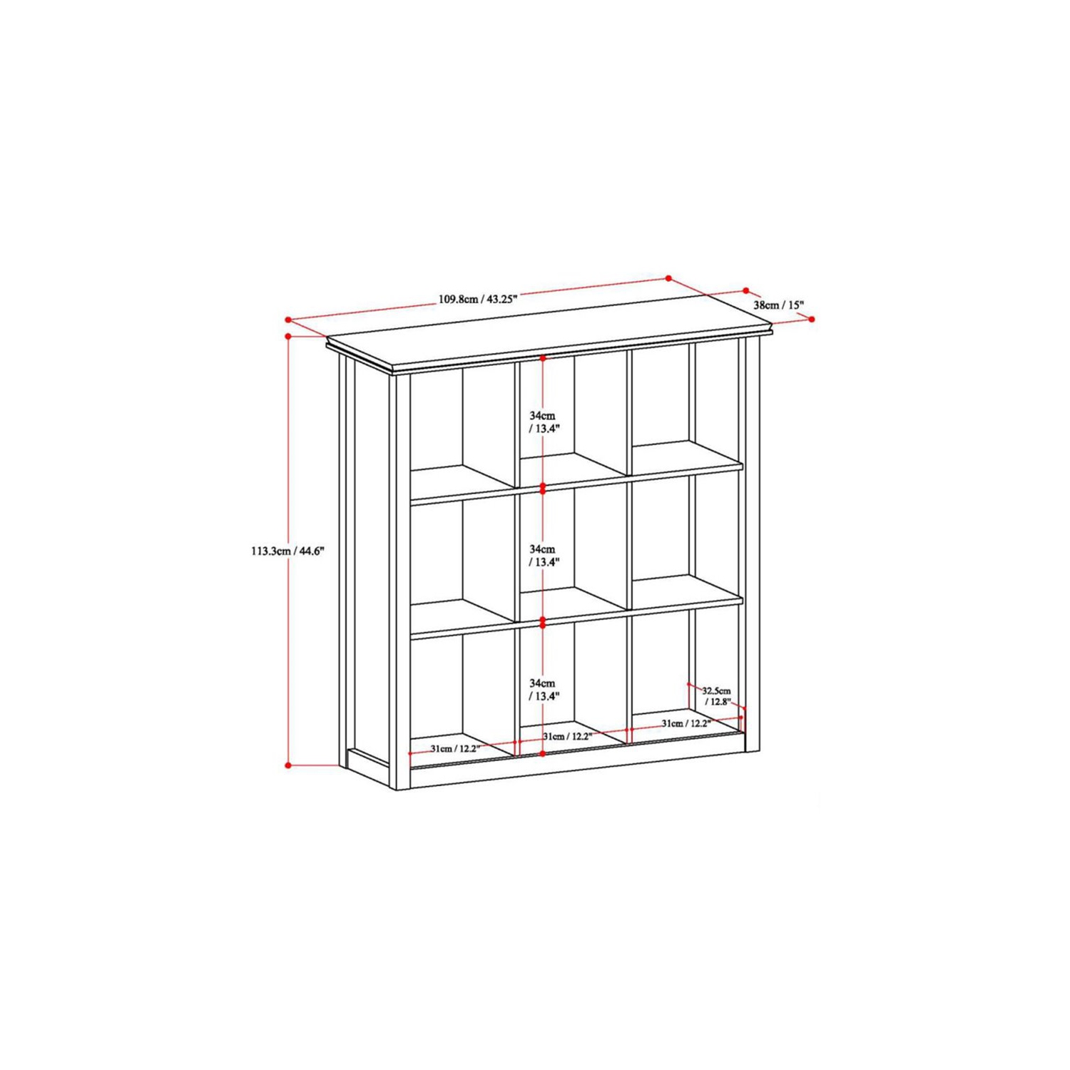 Bibliothèque transitionnelle à 9 cubes en bois Pemberly Row et unité en gris