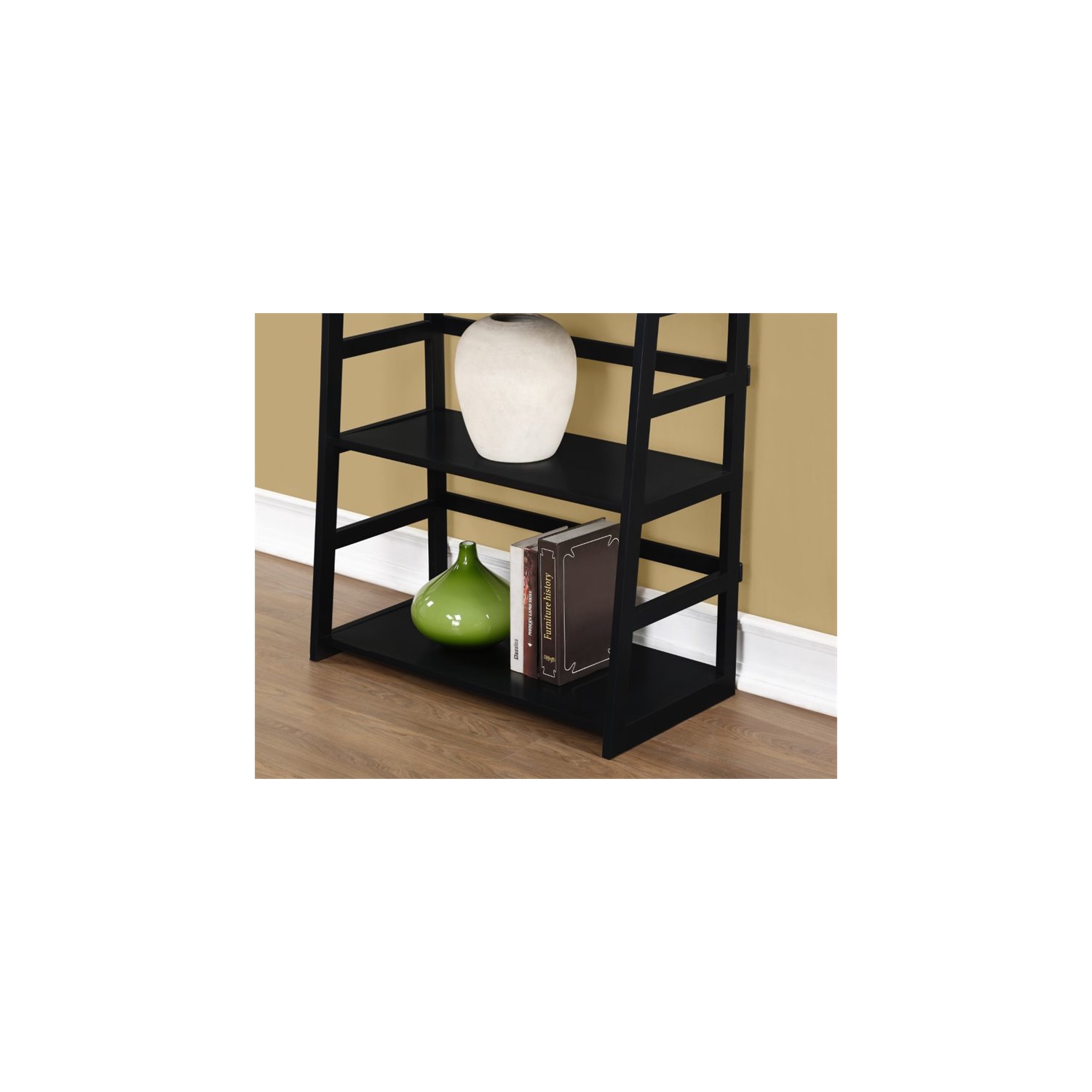 Pemberly Row Transitional Wood Ladder Shelf Bookcase in Black