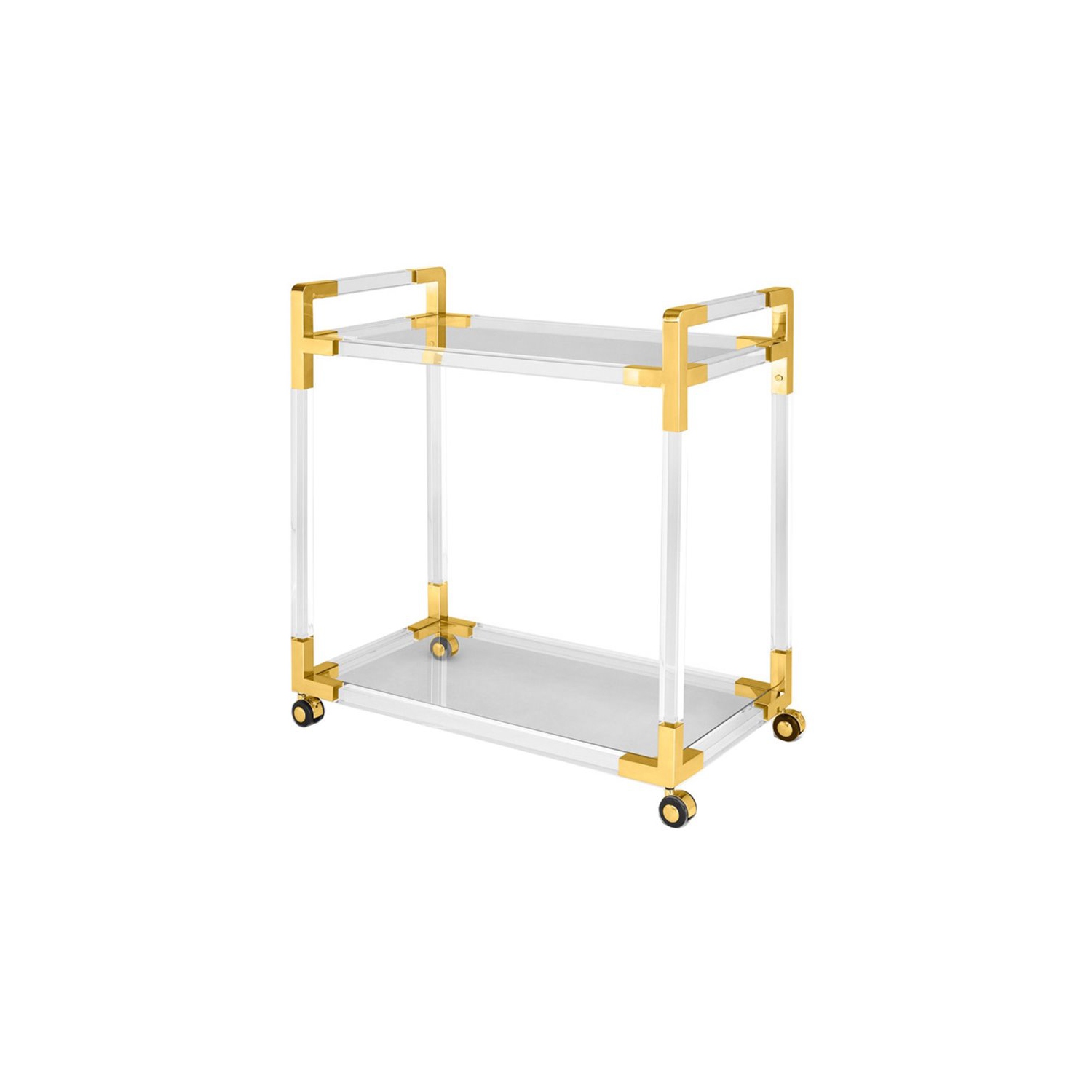 Home Gear Azure 32" Acrylic and Stainless Steel Metal Bar Cart in Gold