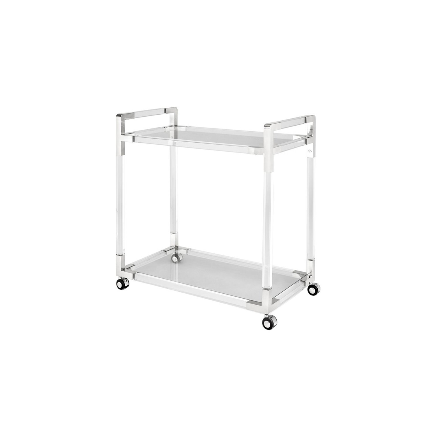 Home Gear Azure 32" Acrylic and Stainless Steel Metal Bar Cart in Silver