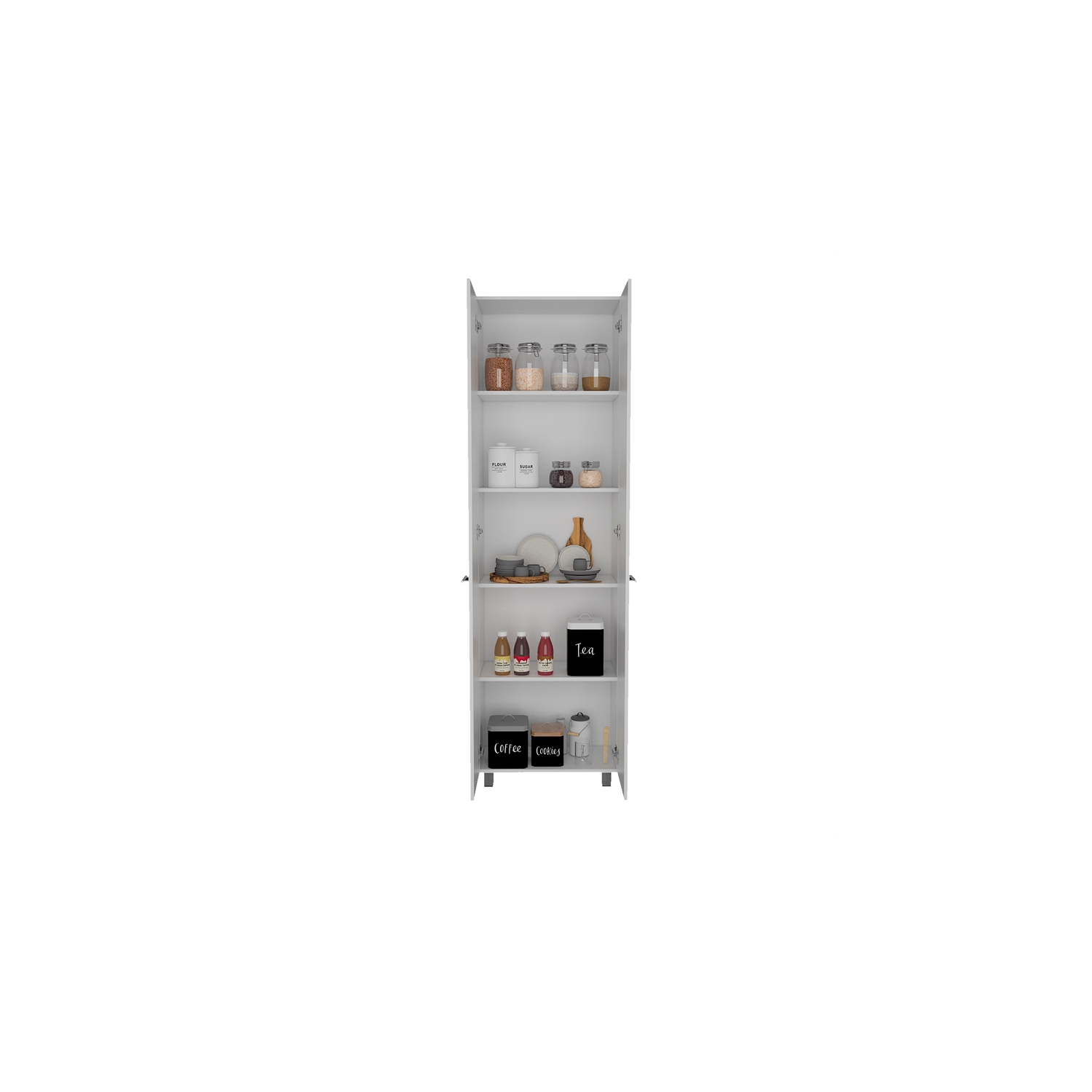 Pemberly Row Transitional White Modern Wood Pantry Cabinet