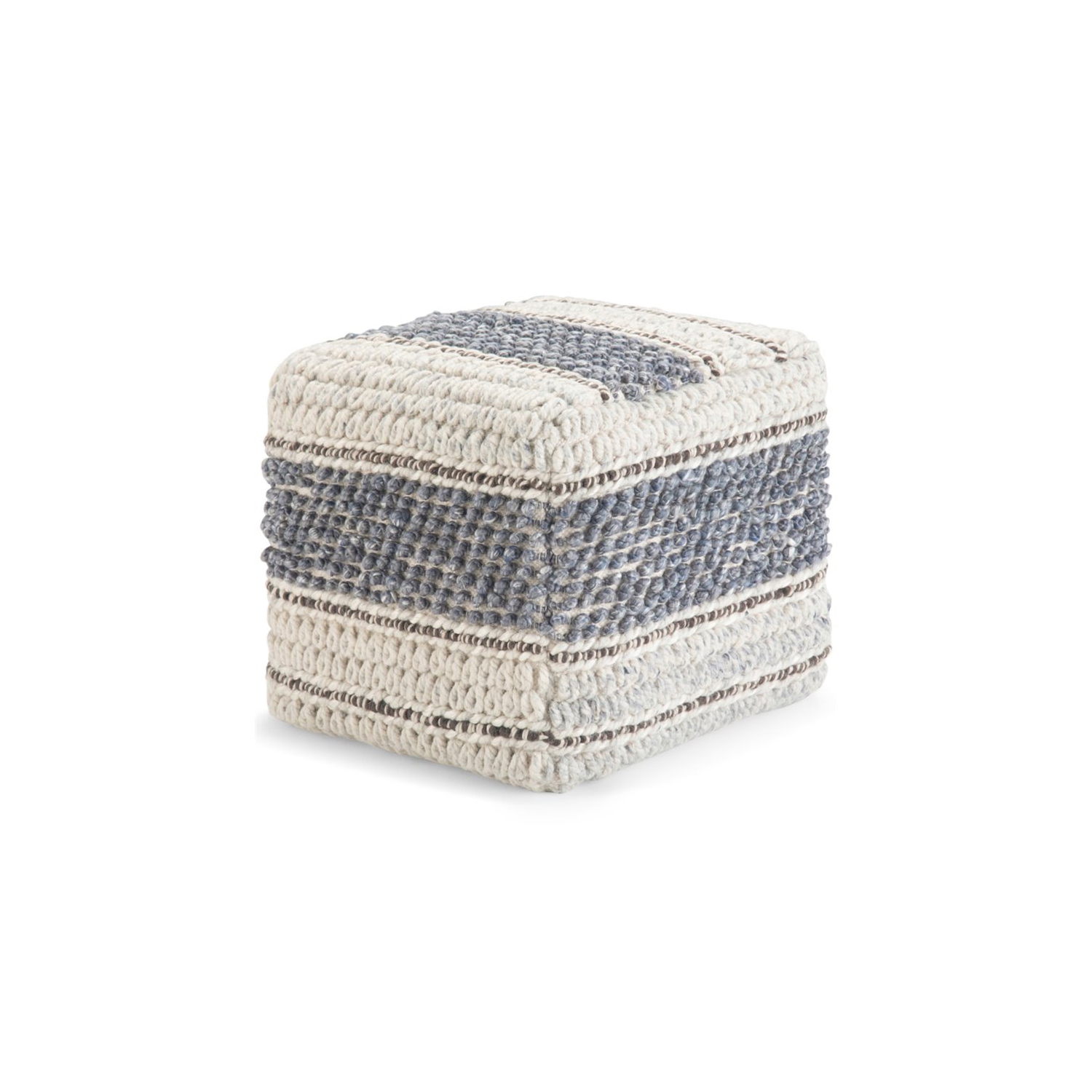 Trent Home Boho Square Pouf in Blue and Natural Handloom Woven