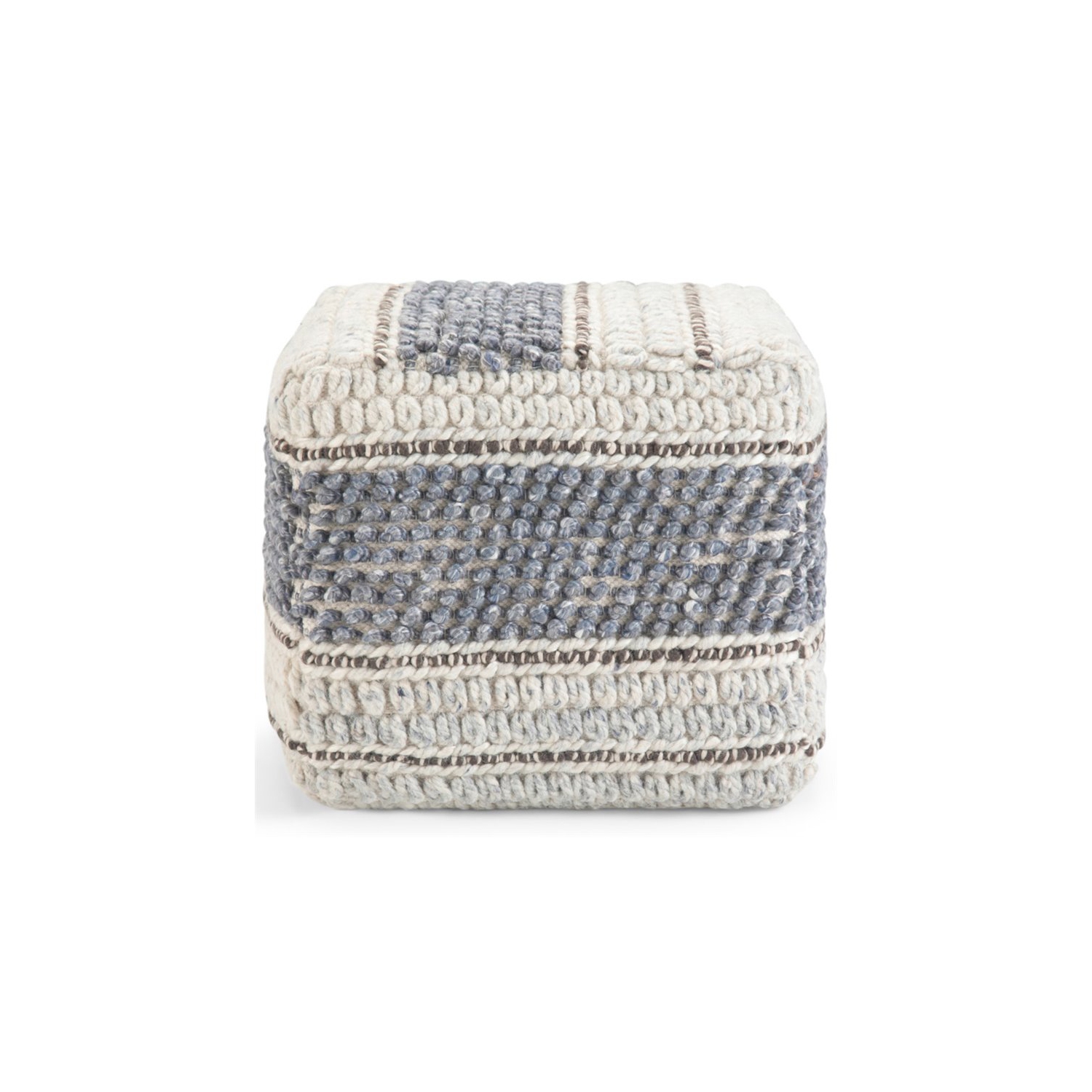 Trent Home Boho Square Pouf in Blue and Natural Handloom Woven