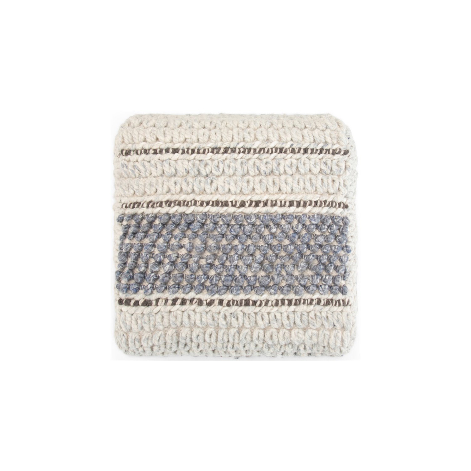 Trent Home Boho Square Pouf in Blue and Natural Handloom Woven