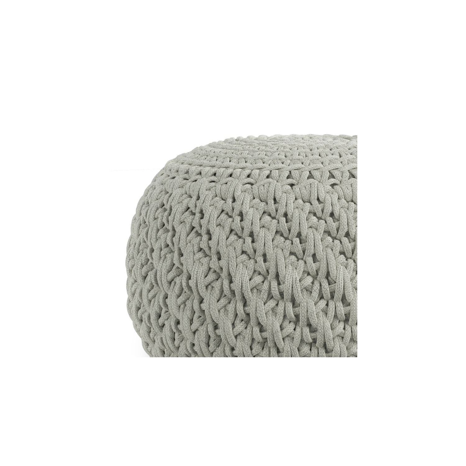 Pemberly Row – Pouf moderne rond en tissu tricoté bohème, gris pâle