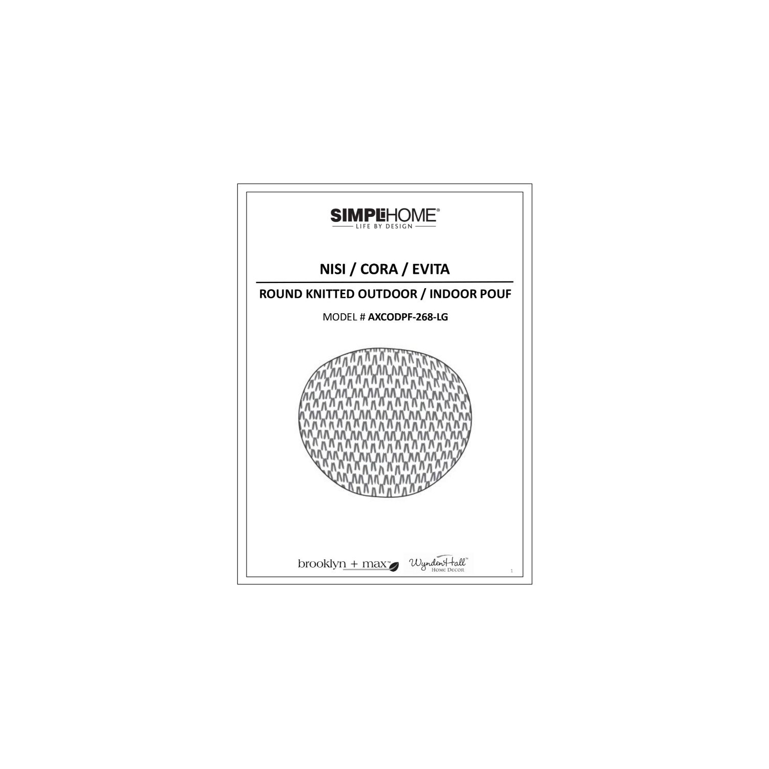 Pemberly Row – Pouf moderne rond en tissu tricoté bohème, gris pâle