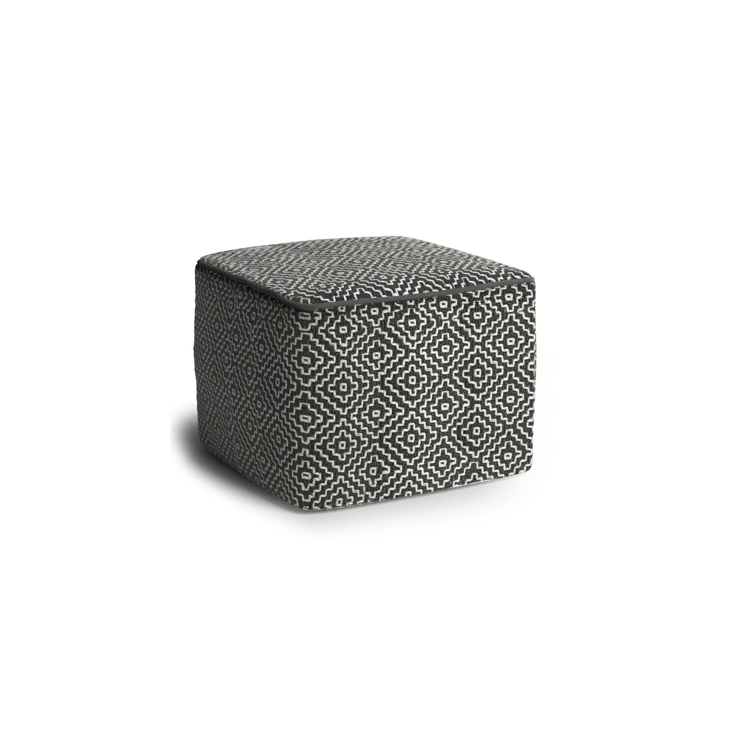Pemberly Row Modern Boho Square Fabric Woven Pouf in Gray and White