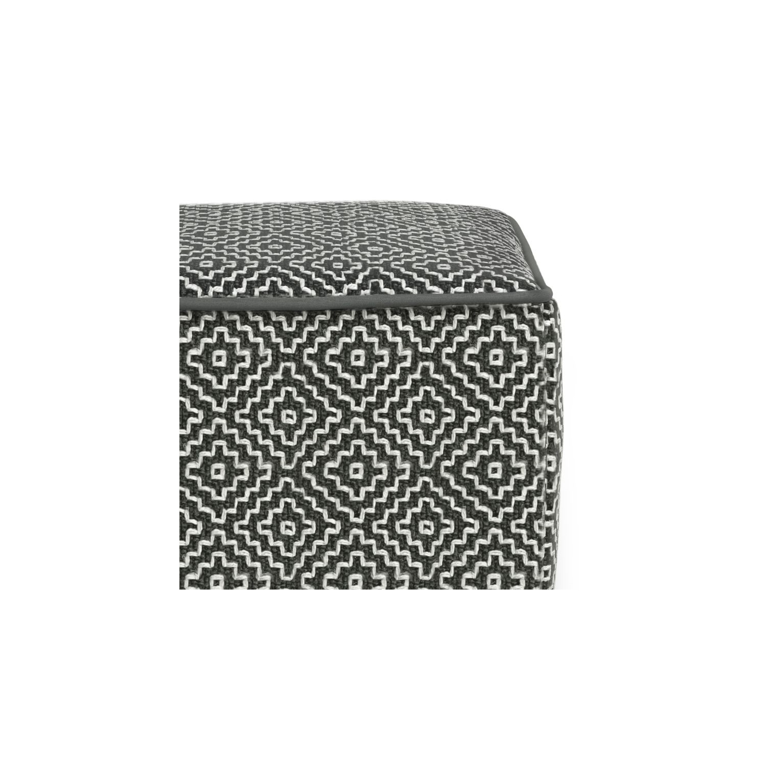 Pemberly Row Modern Boho Square Fabric Woven Pouf in Gray and White