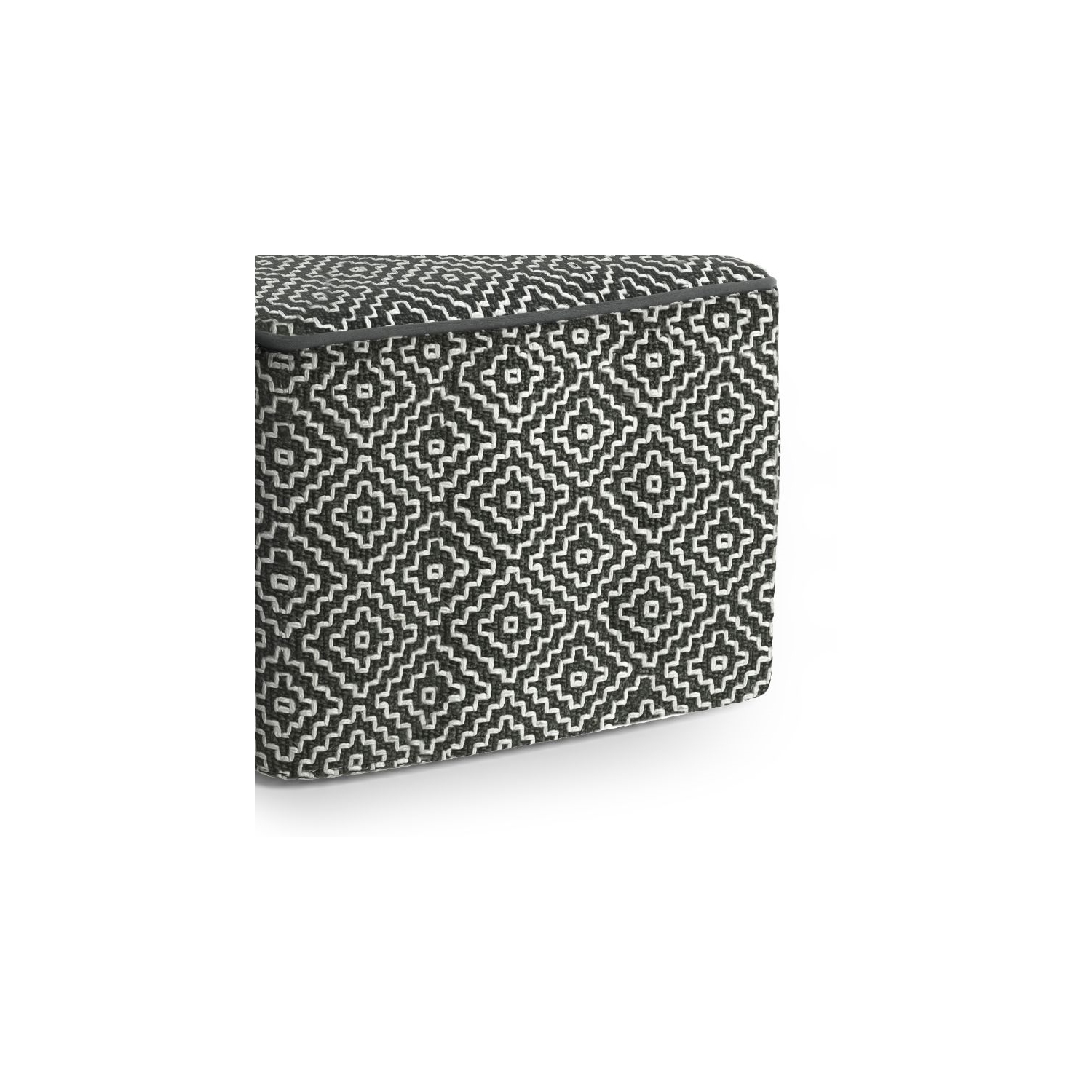 Pemberly Row Modern Boho Square Fabric Woven Pouf in Gray and White