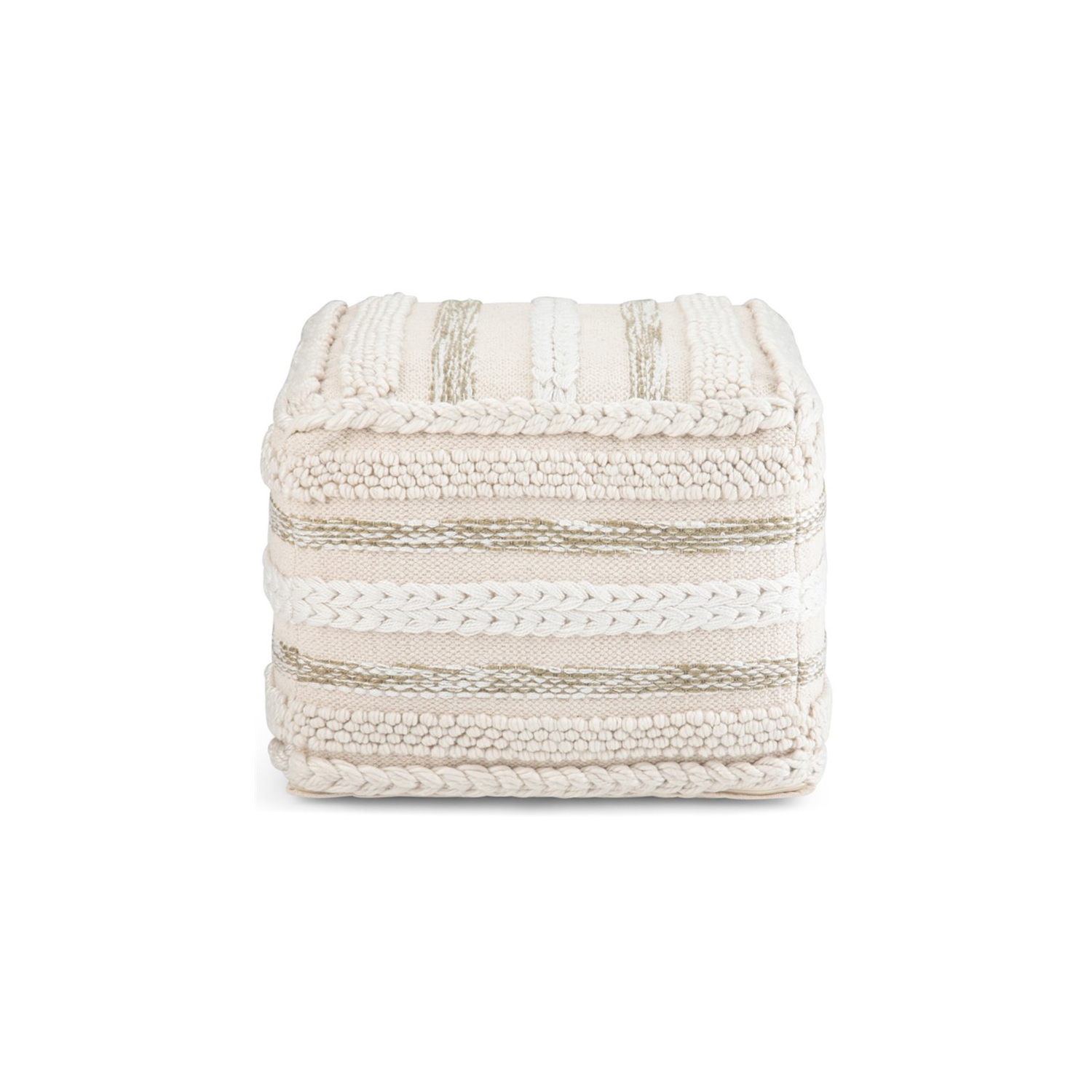 Pemberly Row Boho Square Pouf in Natural Handloom Woven Pattern