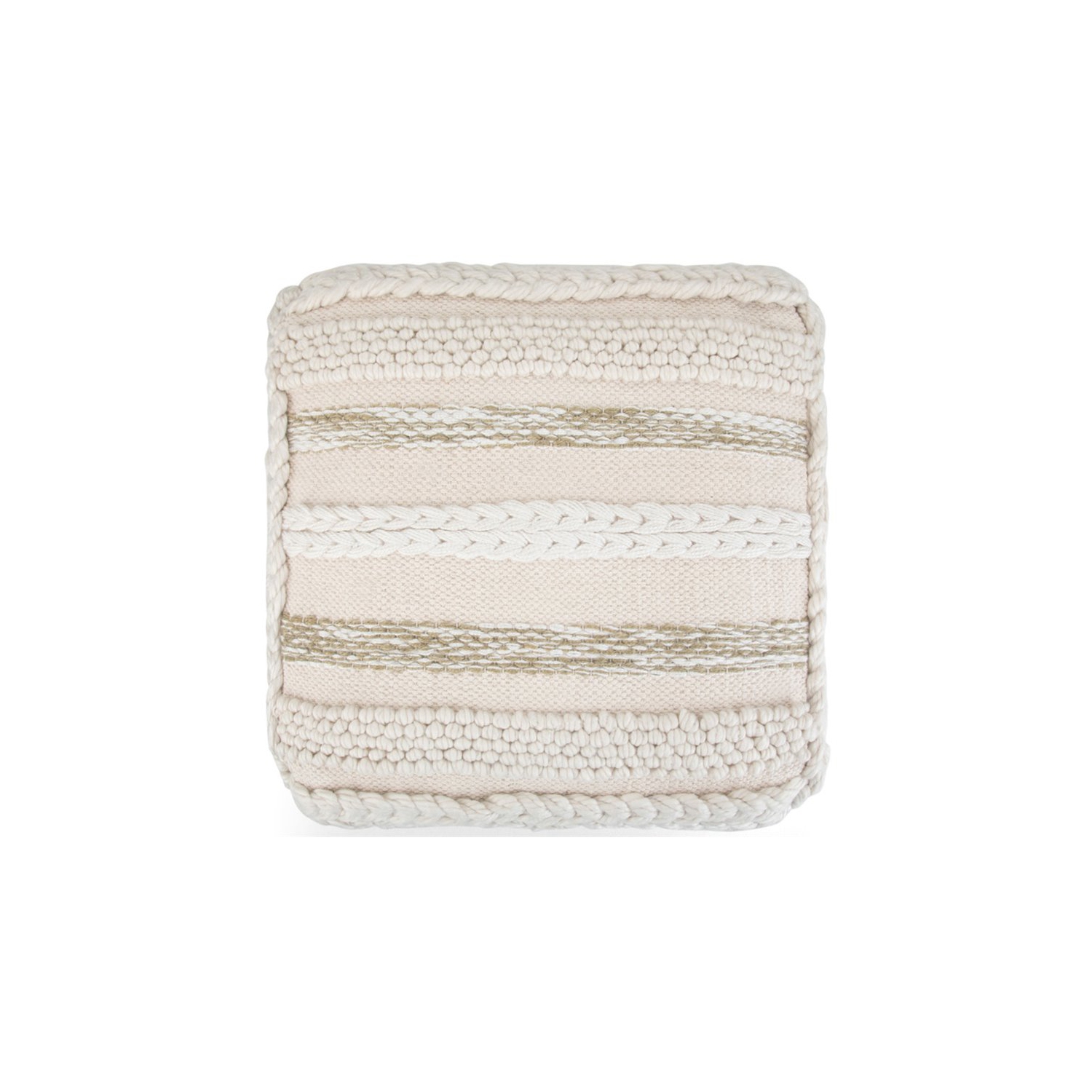 Pemberly Row Boho Square Pouf in Natural Handloom Woven Pattern