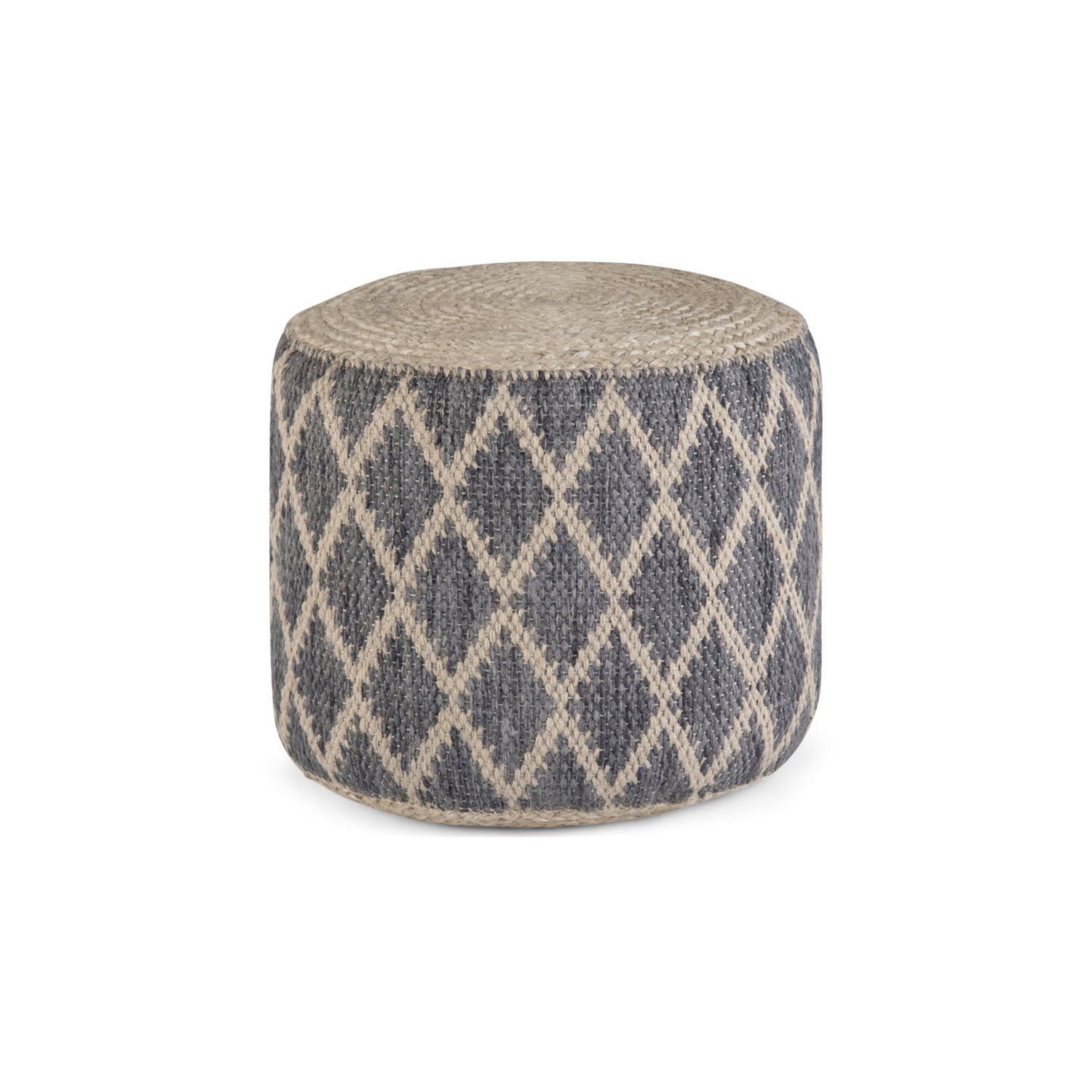 Trent Home Boho Round Pouf in Gray and Natural Woven Braided Jute