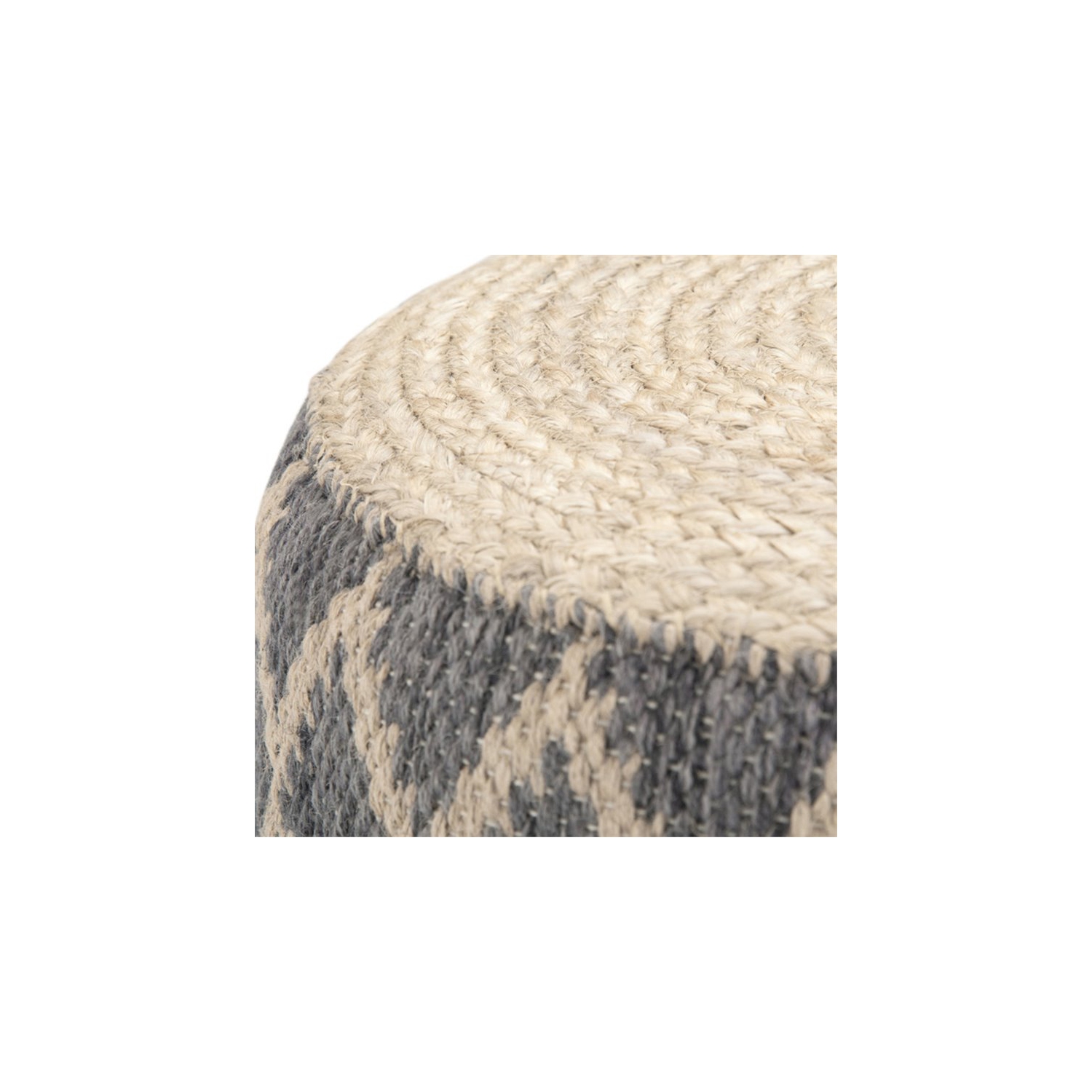 Trent Home Boho Round Pouf in Gray and Natural Woven Braided Jute