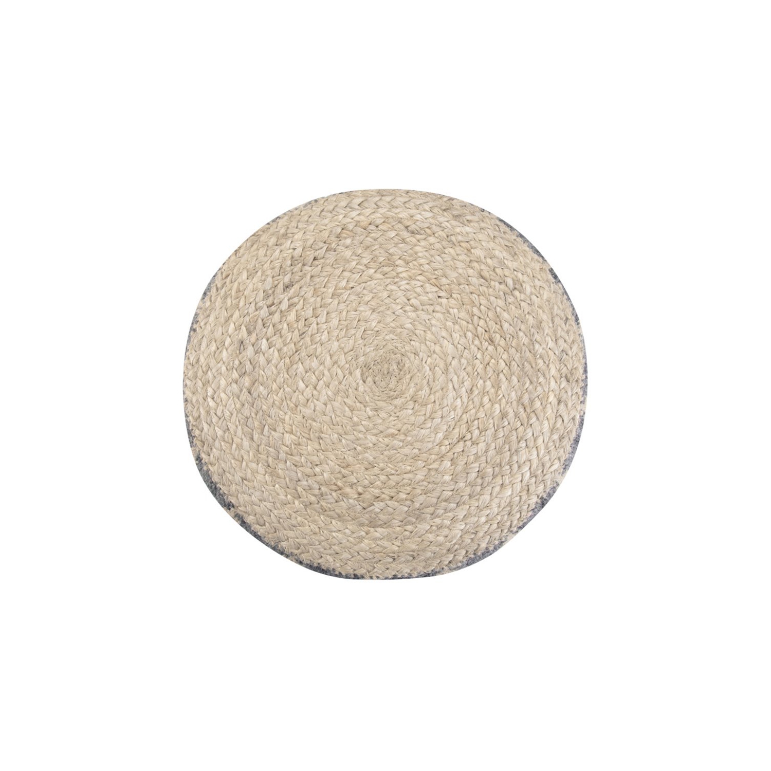 Trent Home Boho Round Pouf in Gray and Natural Woven Braided Jute