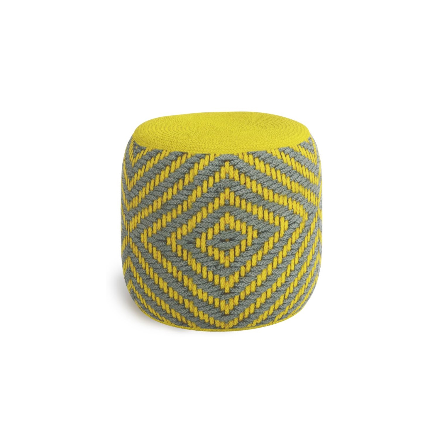 Pouf tissé rond traditionnel Bomberly Row gris et jaune