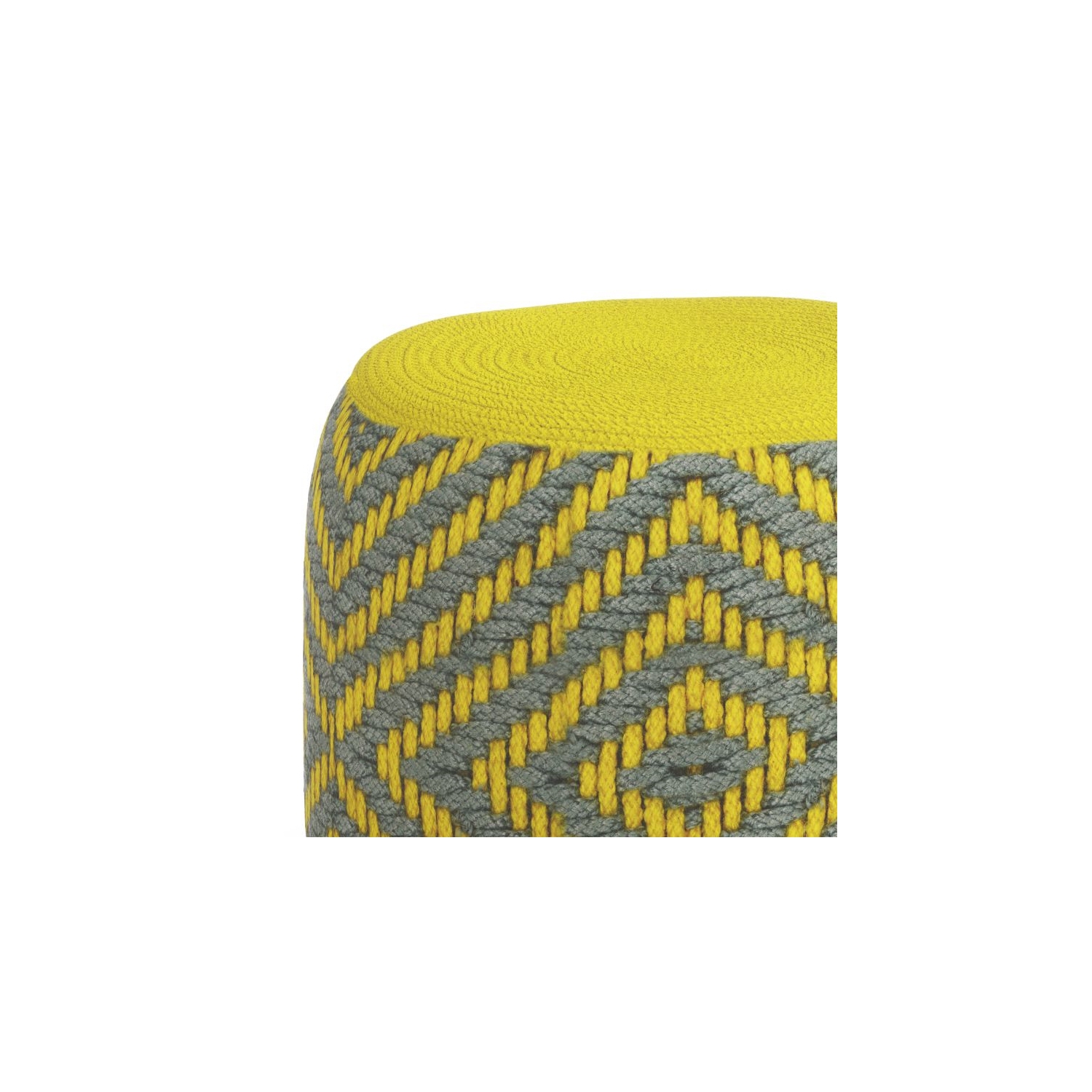 Pouf tissé rond traditionnel Bomberly Row gris et jaune