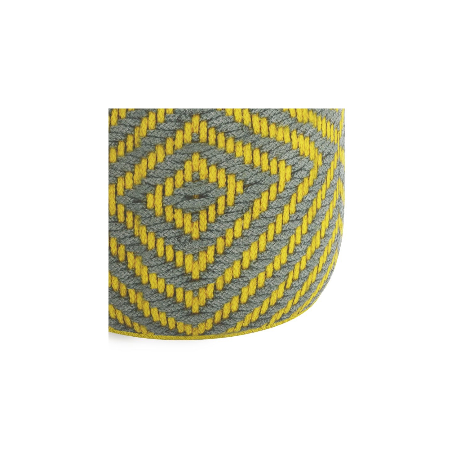 Pouf tissé rond traditionnel Bomberly Row gris et jaune