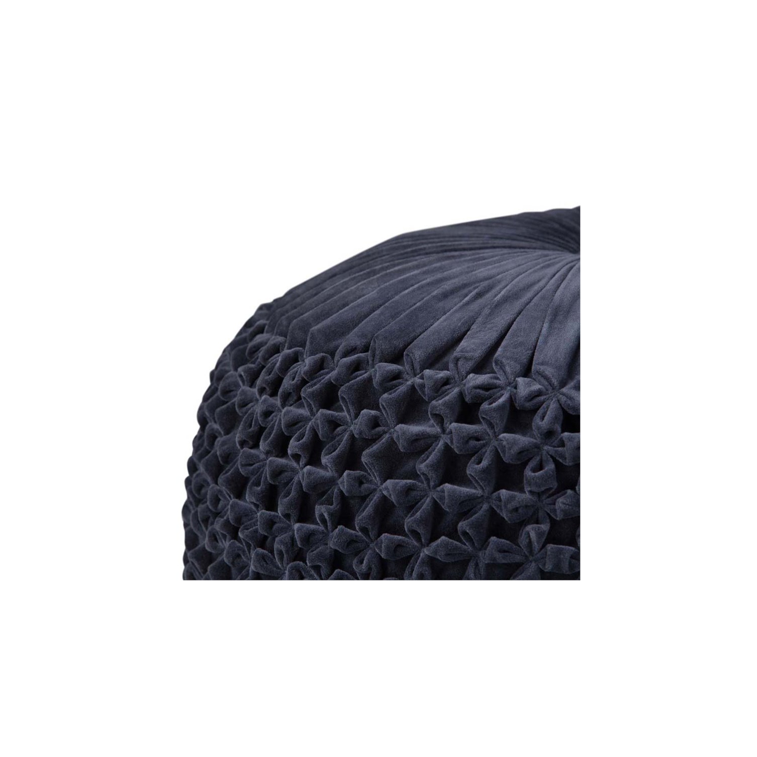 Trent Home Boho Round Pouf in Navy Velvet Fabric