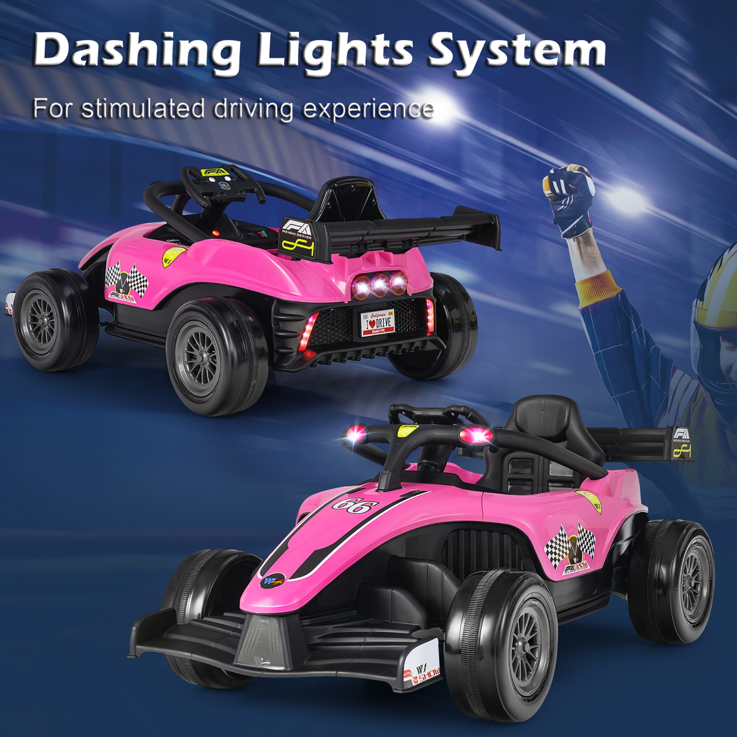 Costway 12V Kids Ride on Car Electric Racing Truck Remote Control w/ MP3 & Lights Yellow\Pink\Red