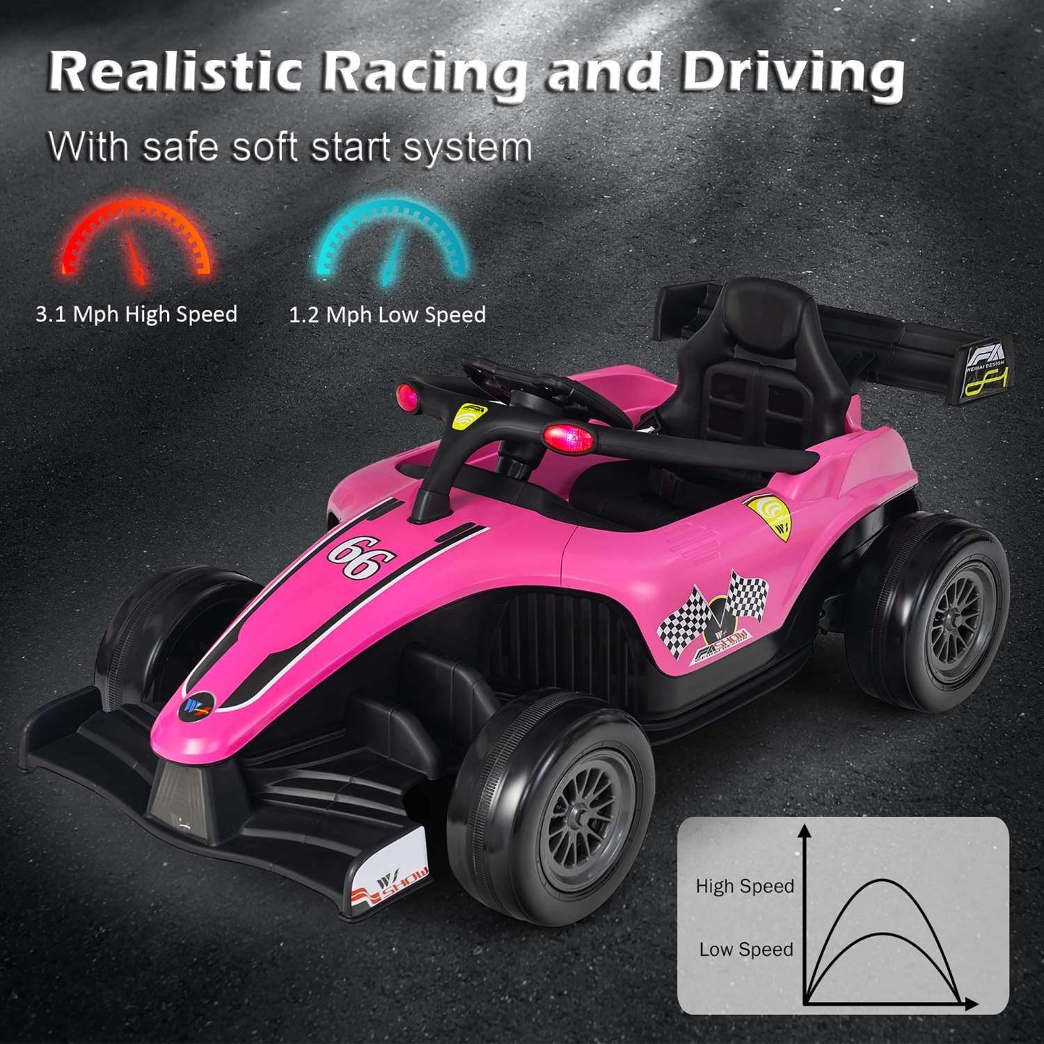 Costway 12V Kids Ride on Car Electric Racing Truck Remote Control w/ MP3 & Lights Yellow\Pink\Red