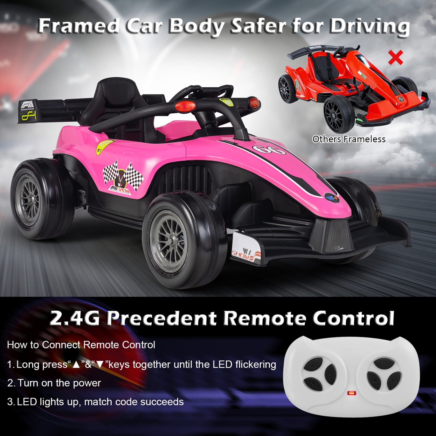 Costway 12V Kids Ride on Car Electric Racing Truck Remote Control w/ MP3 & Lights Yellow\Pink\Red