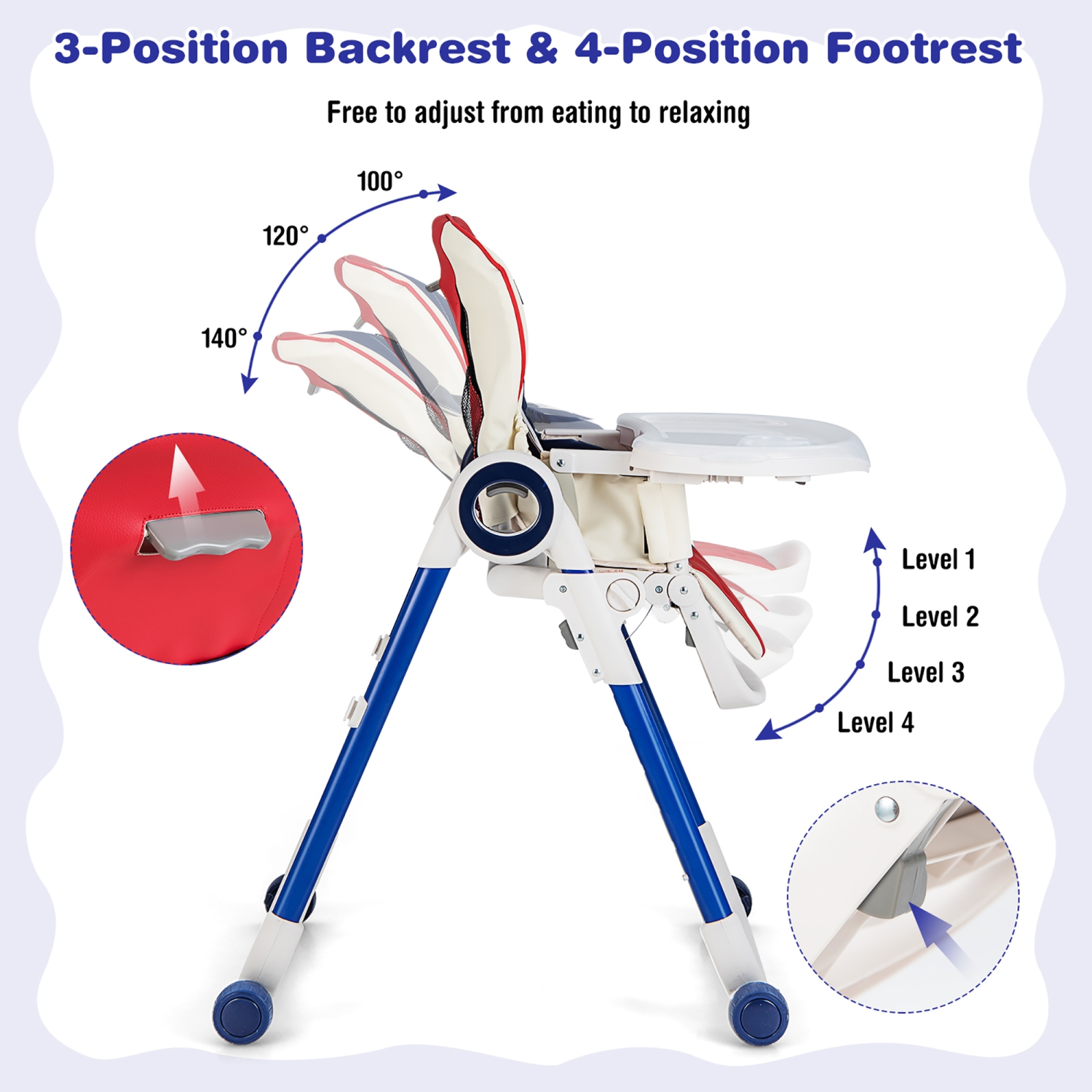Babyjoy Baby High Chair Foldable Feeding Chair w/ 4 Lockable Wheels Pink\Black\Colorful\Green