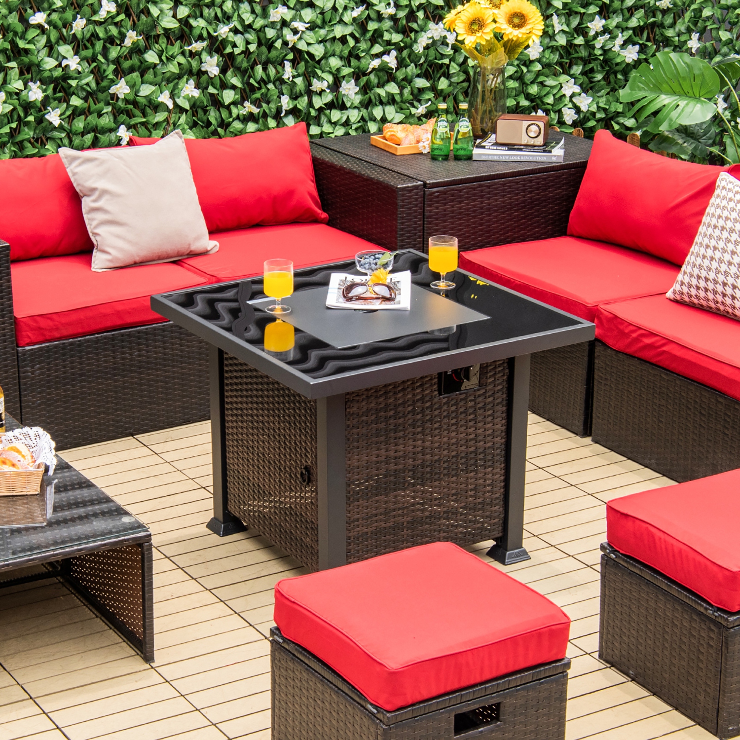 Costway 32" Propane Fire Pit Table 50,000 BTU Square Firepit Heater w/ Lava Rocks Cover