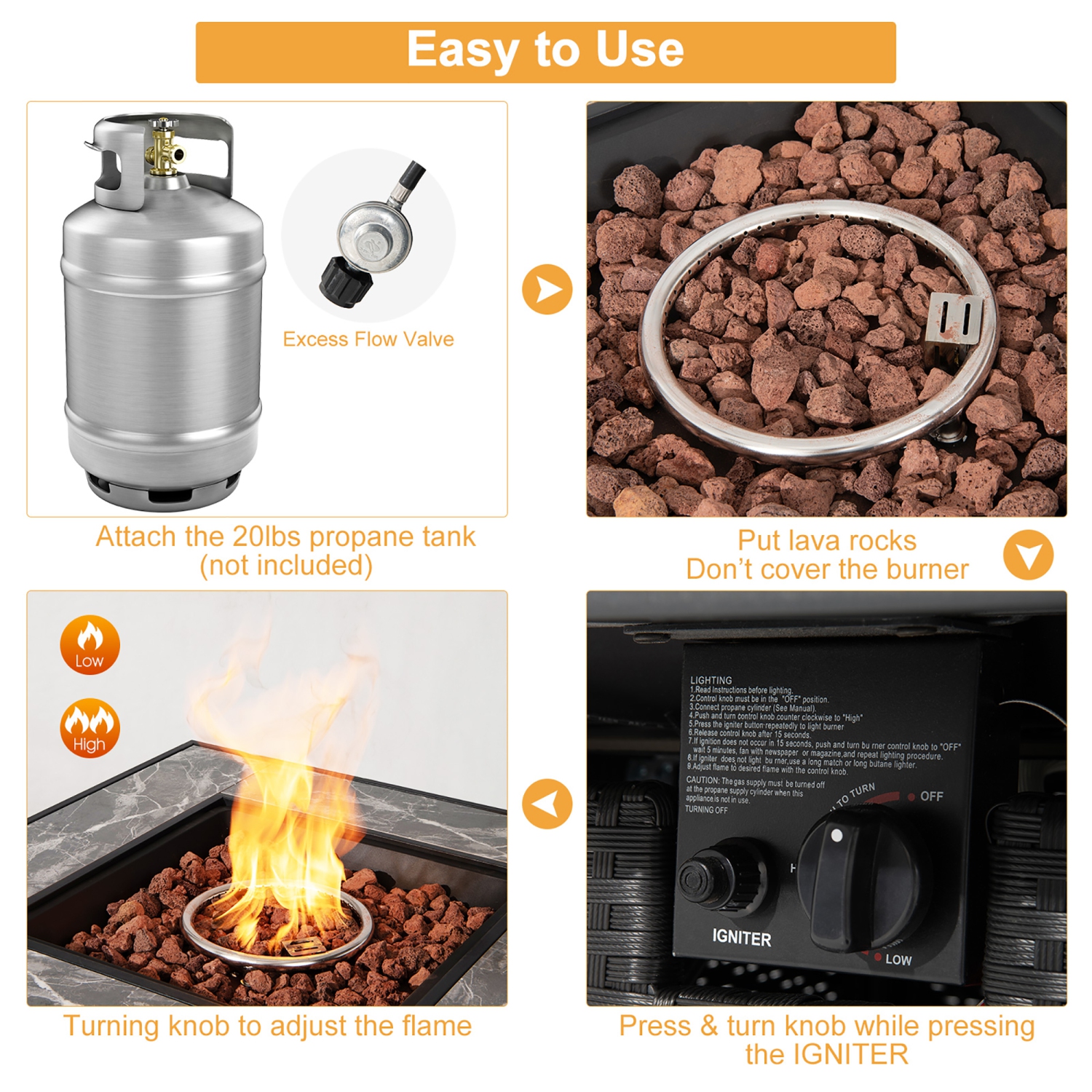 Costway 35" Propane Gas Fire Pit Table Patio PE Wicker Rattan w/ Lava Rocks PVC Cover