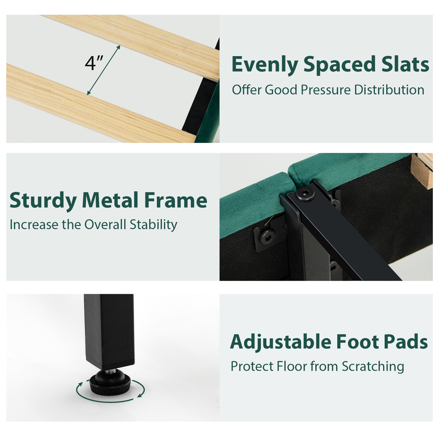 Costway Full/Queen Upholstered Platform Bed Frame Adjustable Headboard Footboard Modern Green