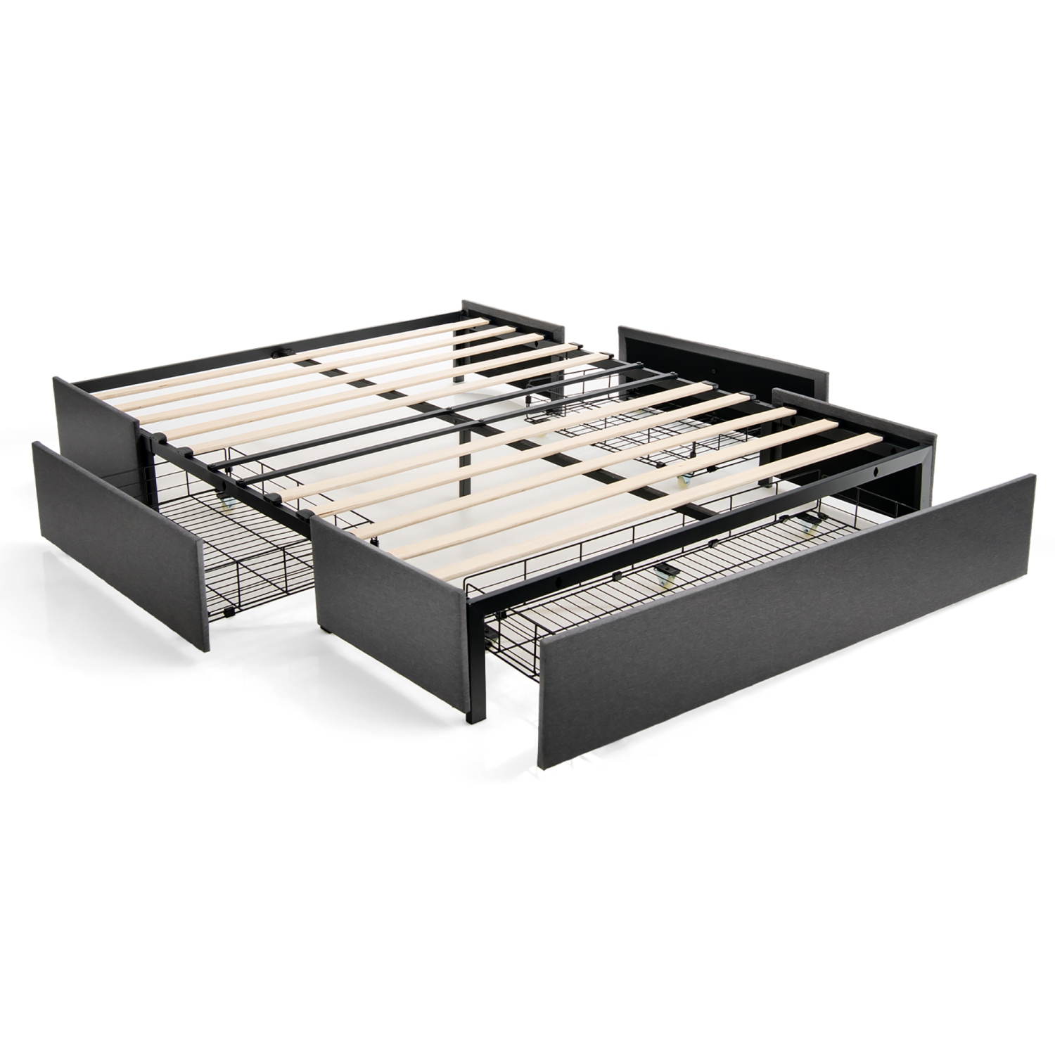 Costway Platform Bed Frame with 3 Storage Drawers - Double - Grey