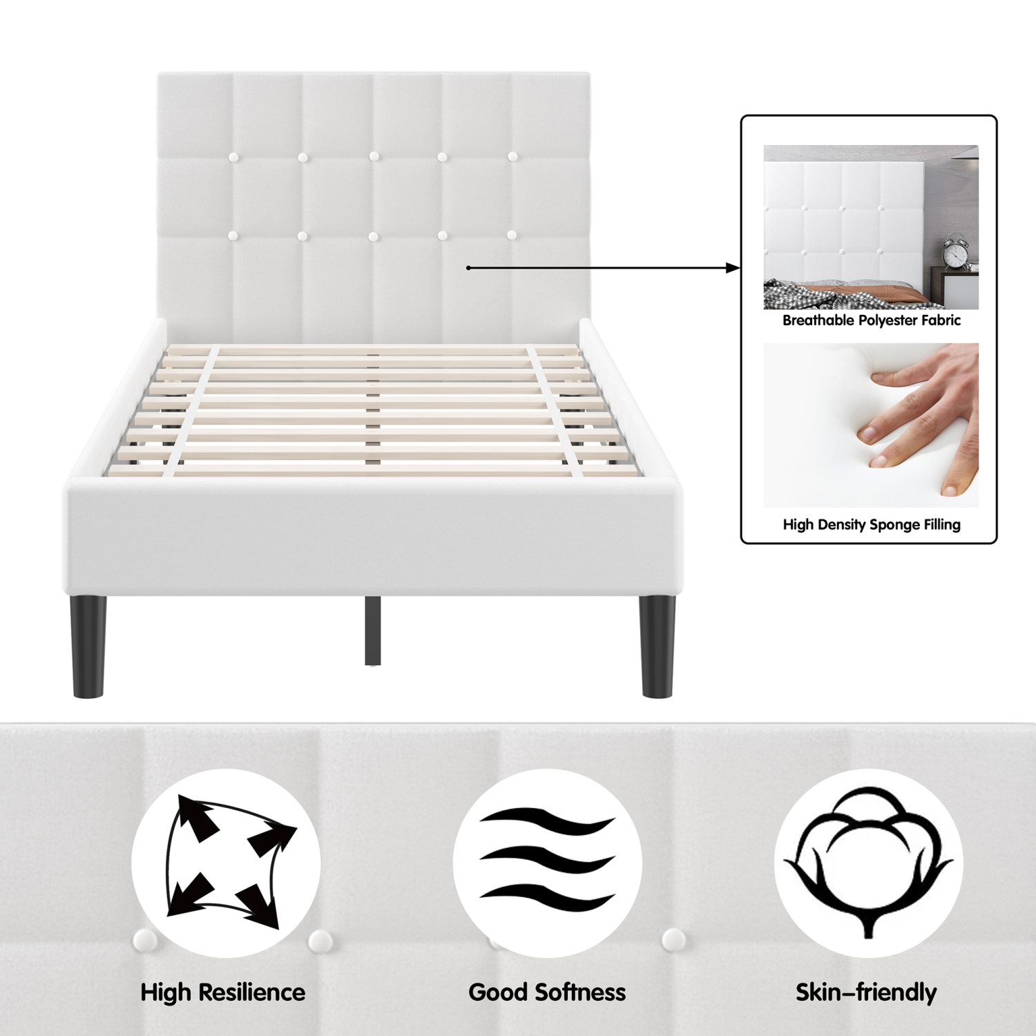 Costway Twin Upholstered Bed Frame Button Tufted Headboard Mattress Foundation