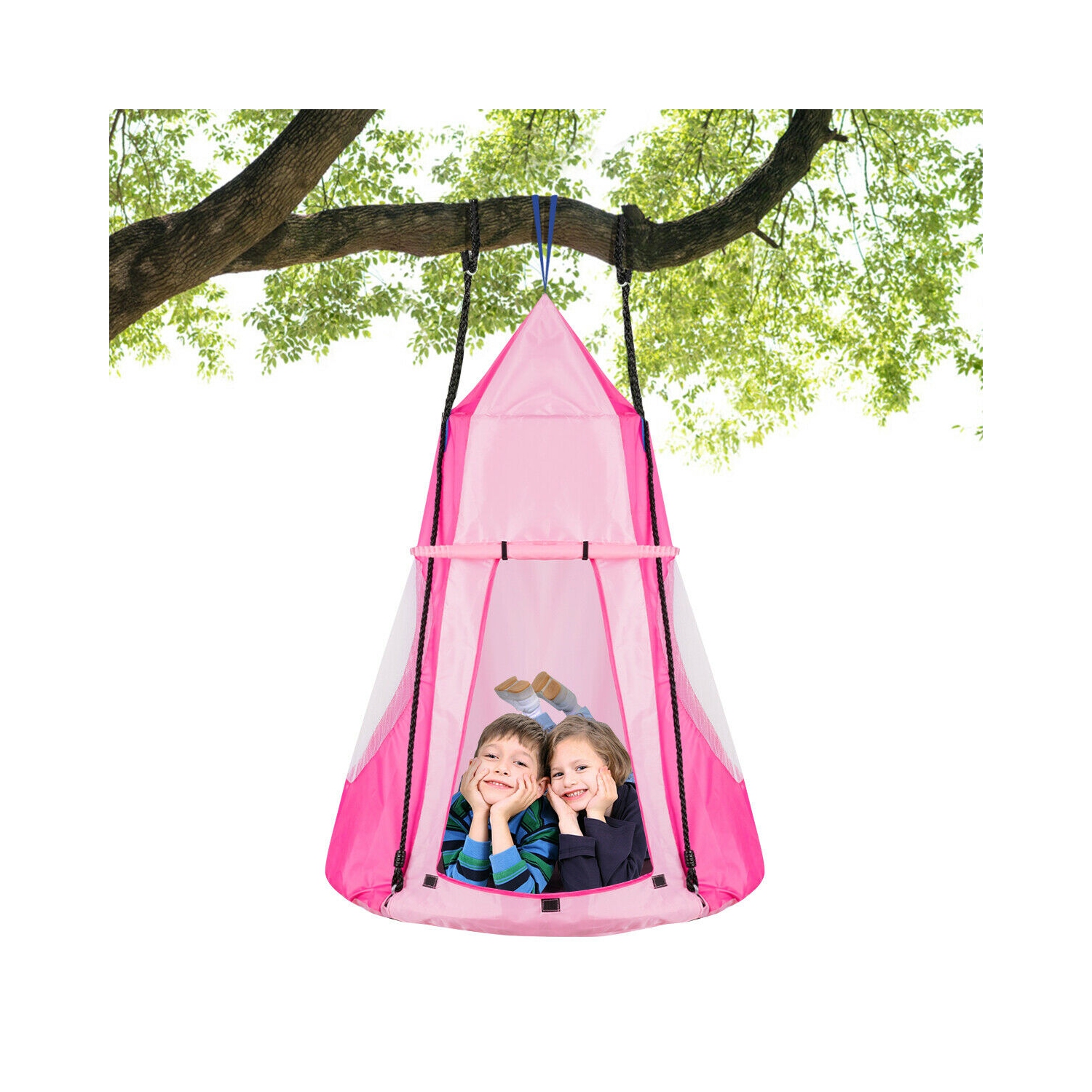 Gymax 40'' Kids Hanging Chair Swing Tent Set Hammock Nest Pod Seat