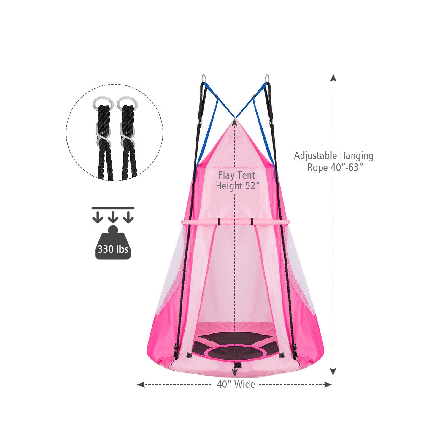 Gymax 40'' Kids Hanging Chair Swing Tent Set Hammock Nest Pod Seat