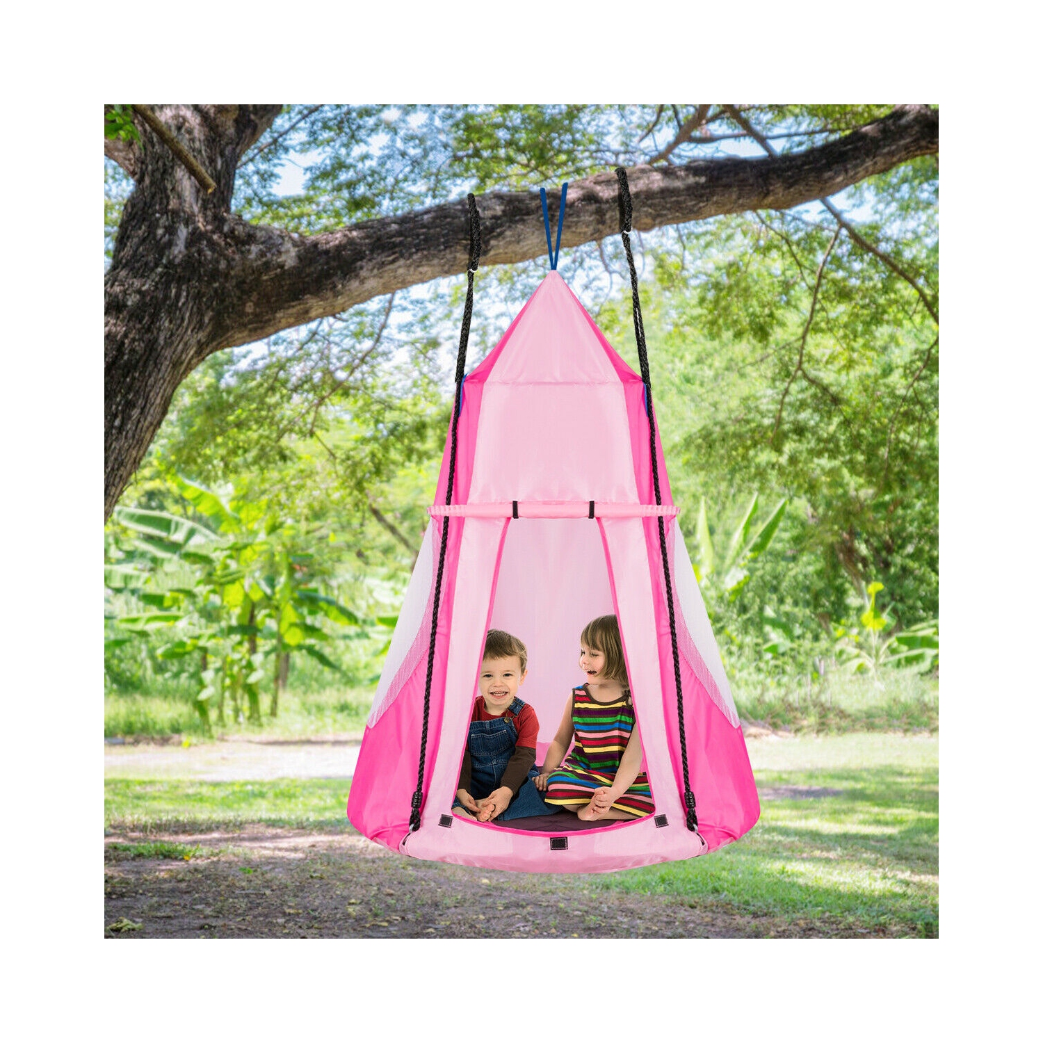 Gymax 40'' Kids Hanging Chair Swing Tent Set Hammock Nest Pod Seat