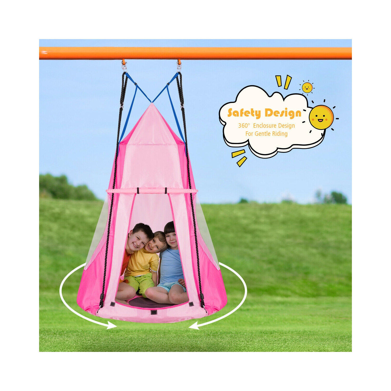 Gymax 40'' Kids Hanging Chair Swing Tent Set Hammock Nest Pod Seat